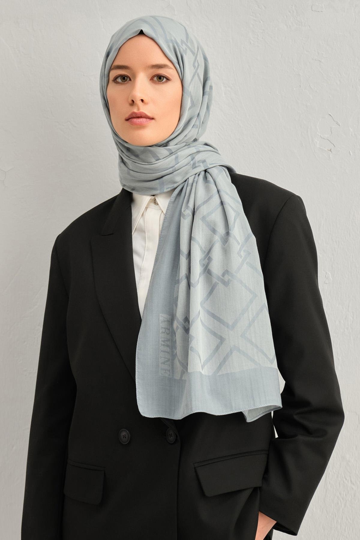 Armine Tensel İpek Şal 2 - Zincir Desen - 3291 - Su Yeşili