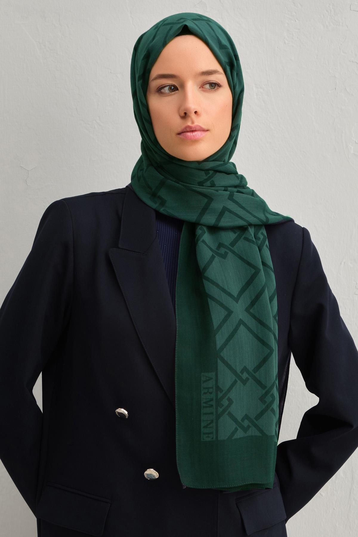 Armine Tensel İpek Şal 2 - Zincir Desen - 3299 - Zümrüt