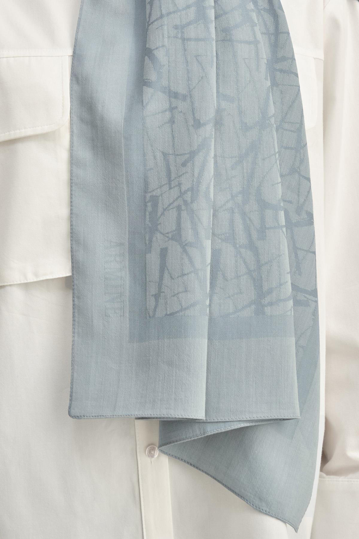 Armine Tensel İpek Şal 3 - Kaligrafi Desen - 3291 - Su Yeşili