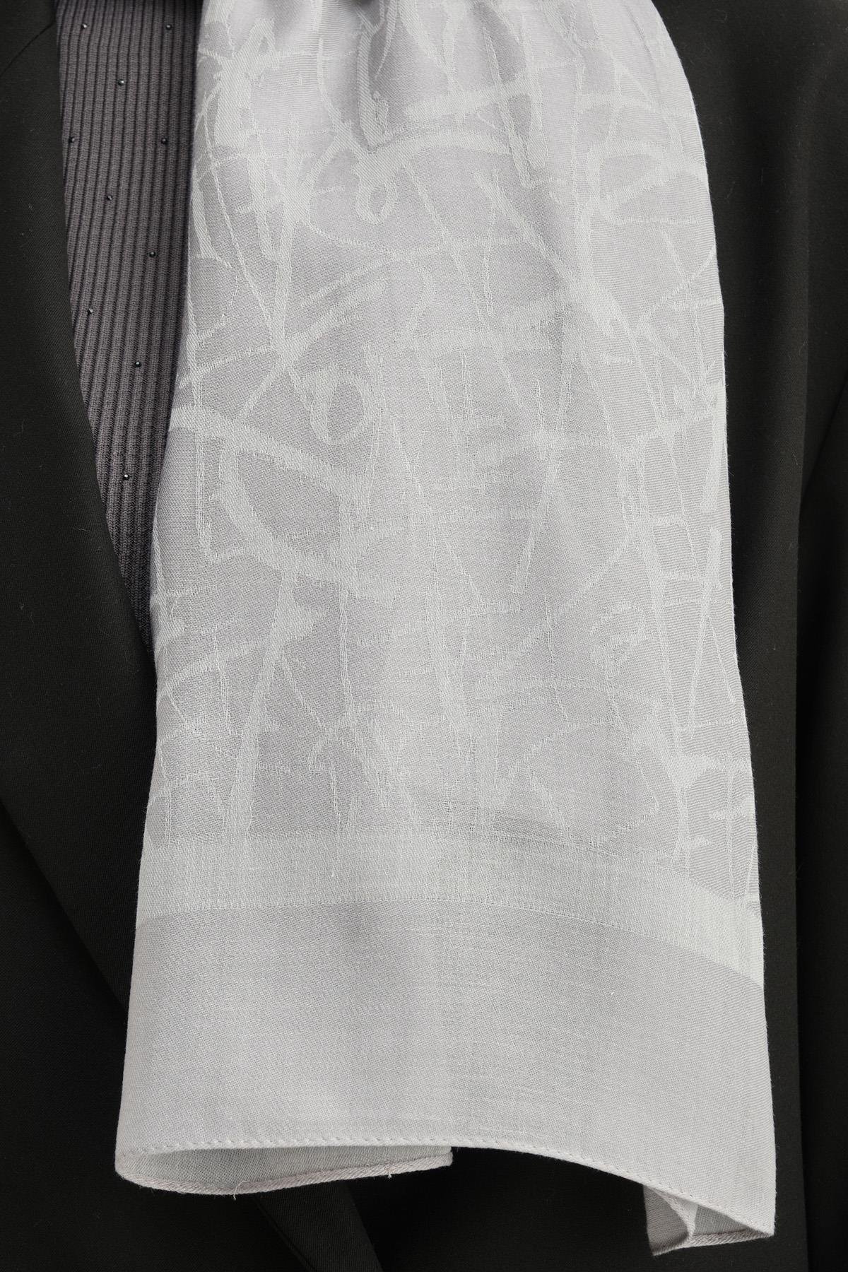 Armine Tensel İpek Şal 3 - Kaligrafi Desen - 3295 - Açık Gri