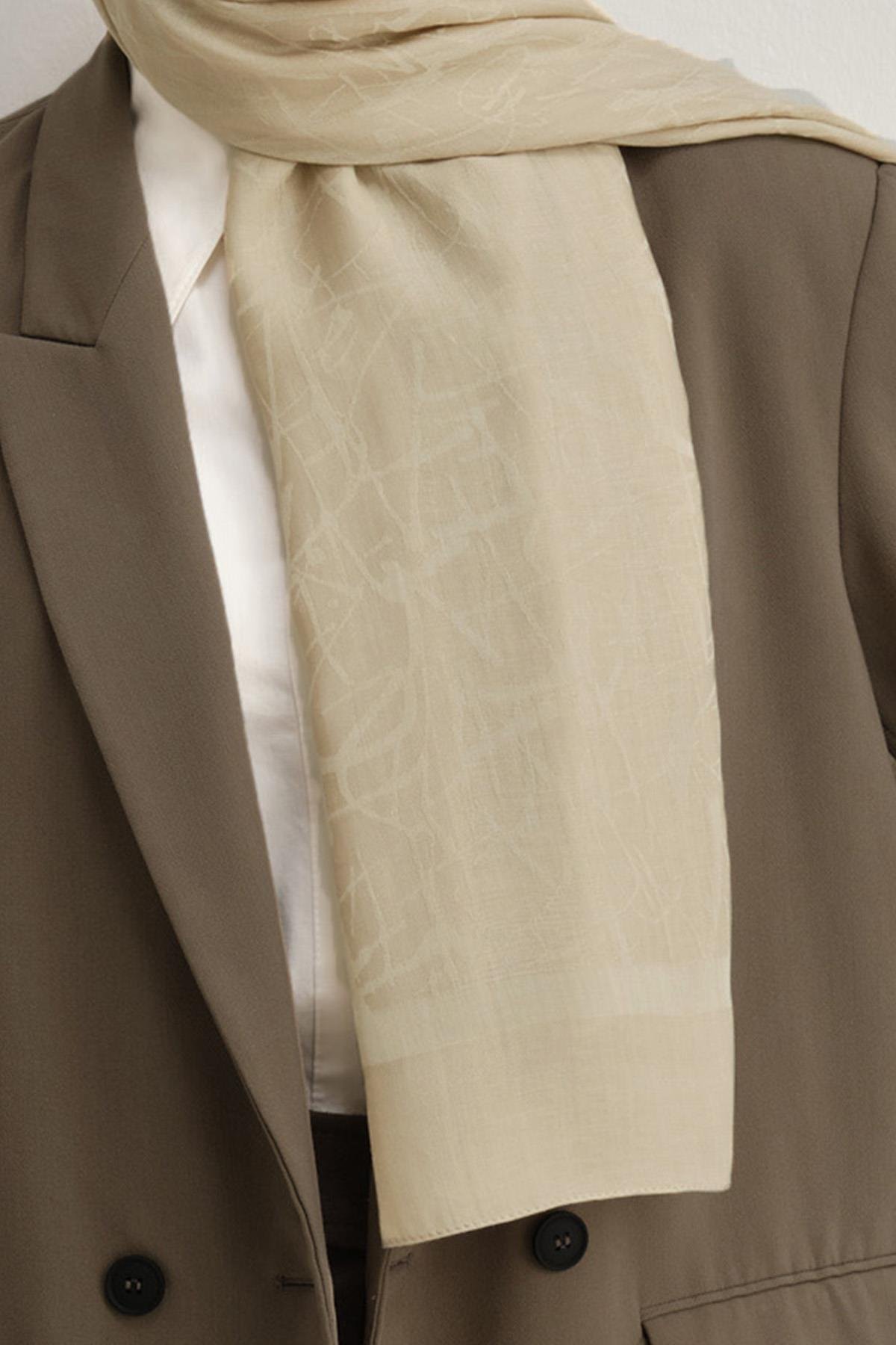 Armine Tensel İpek Şal 3 - Kaligrafi Desen - 32101 - Kum Beji