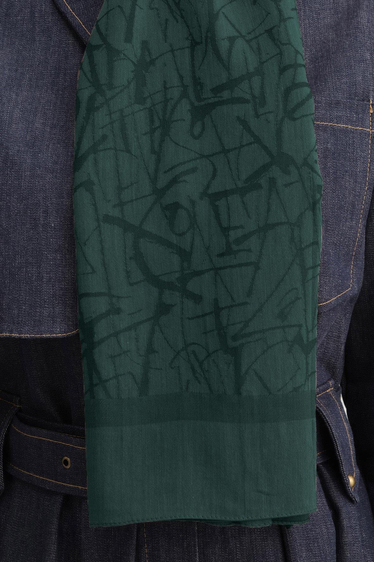 Armine Tensel İpek Şal 3 - Kaligrafi Desen - 3299 - Zümrüt