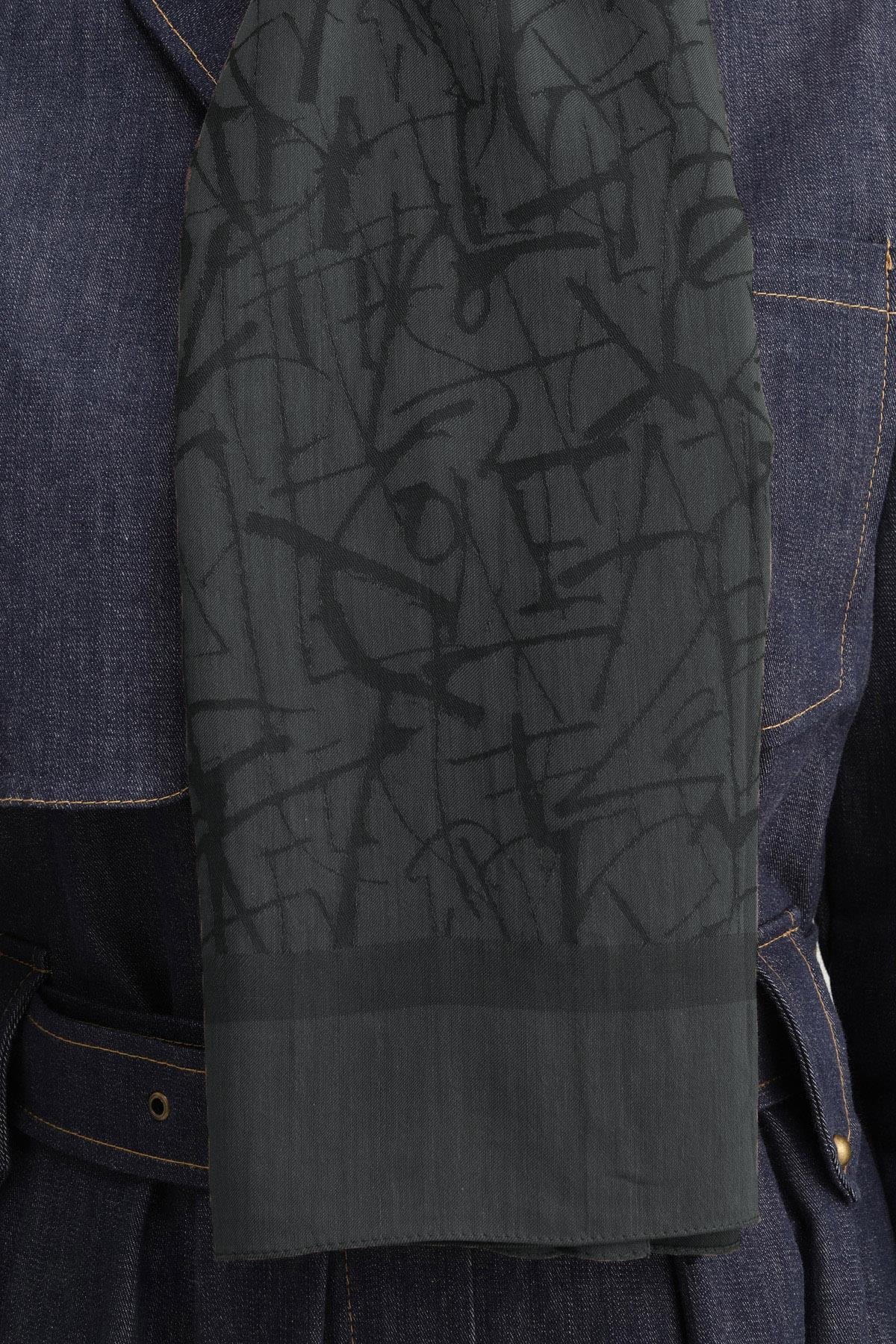 Armine Tensel İpek Şal 3 - Kaligrafi Desen - 3296 - Gri