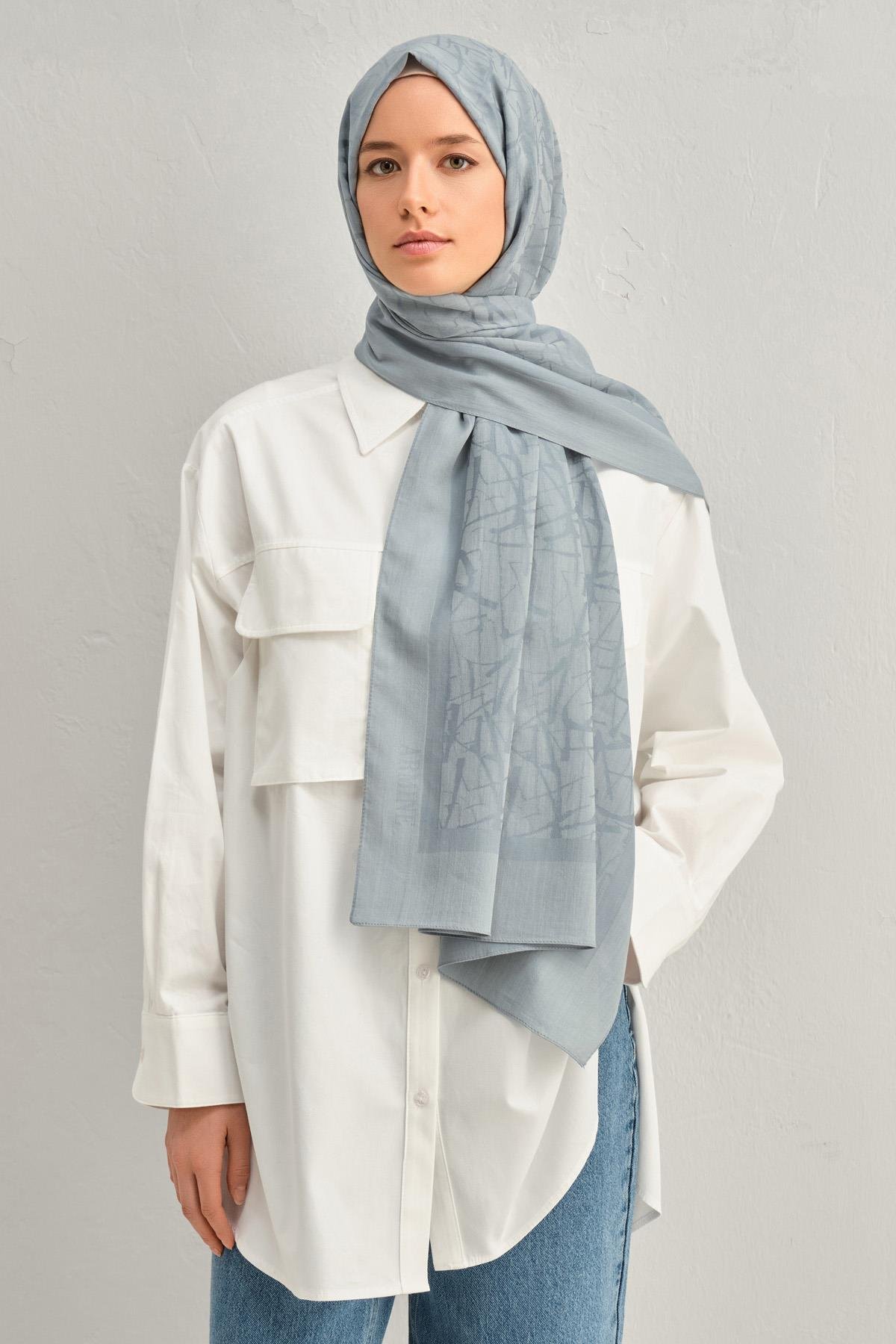 Armine Tensel İpek Şal 3 - Kaligrafi Desen - 3291 - Su Yeşili