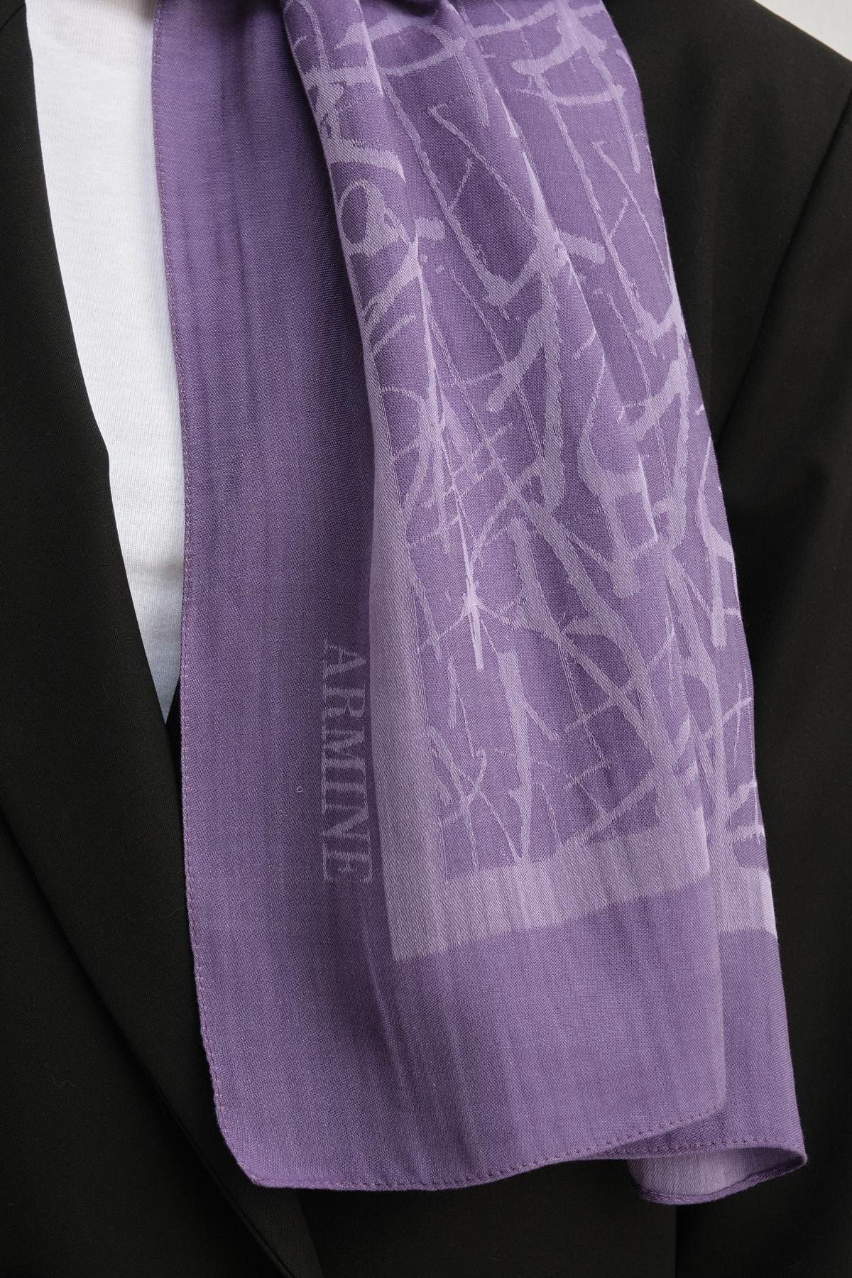 Armine Tensel İpek Şal 3 - Kaligrafi Desen - 3298 - Mor