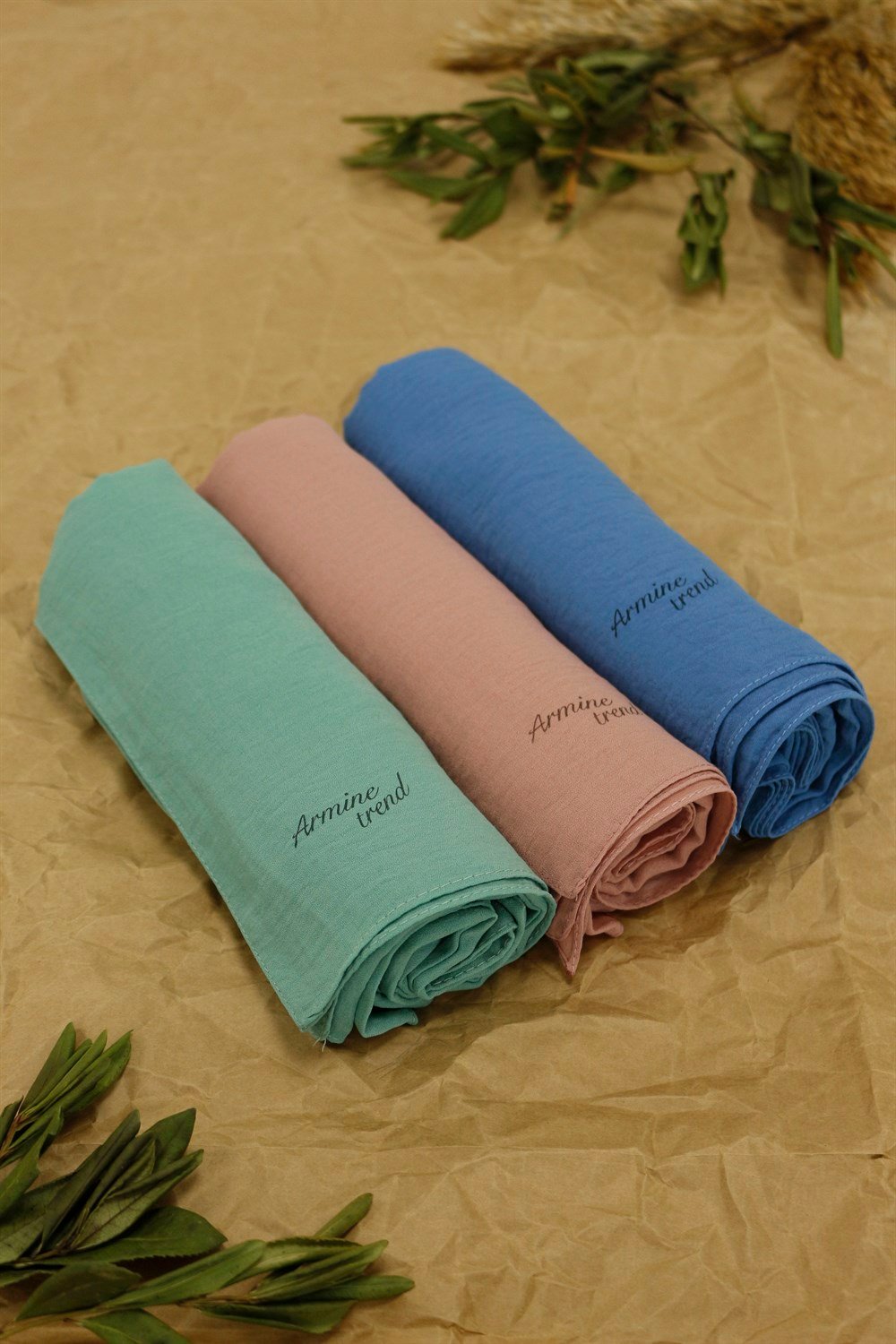 Armine Trend Cazz Şal - 3'lü Set - Yeşil, Pembe, Mavi - ATSCZS-2027-4004-4021