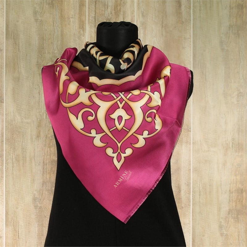 Armine Trend Dijital Baskılı Tafta Eşarp - Osmanlı Otantik Desen - 2175 B8 - Pembe, Siyah