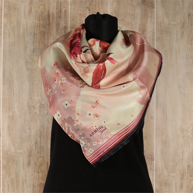 Armine Trend Dijital Baskılı Tafta Eşarp - 2293-B14 - Çiçekli Desen, Pudra Pembe