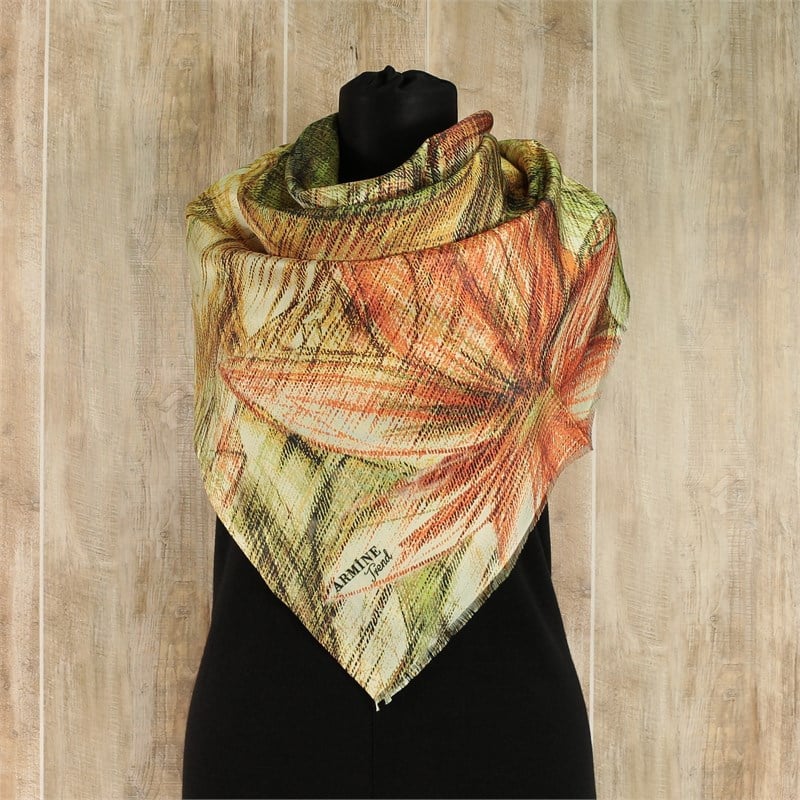 Armine Trend Dijital Baskılı Tafta Eşarp - 25294 B3 - Çizgi Çiçek Desenli, Çimen Yeşil