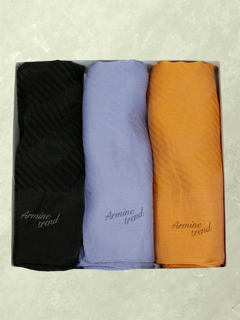 Armine Trend Işıl Şal - Pamuklu - ATS3ISL - 3'lü Set - Siyah, Menekşe, Turuncu