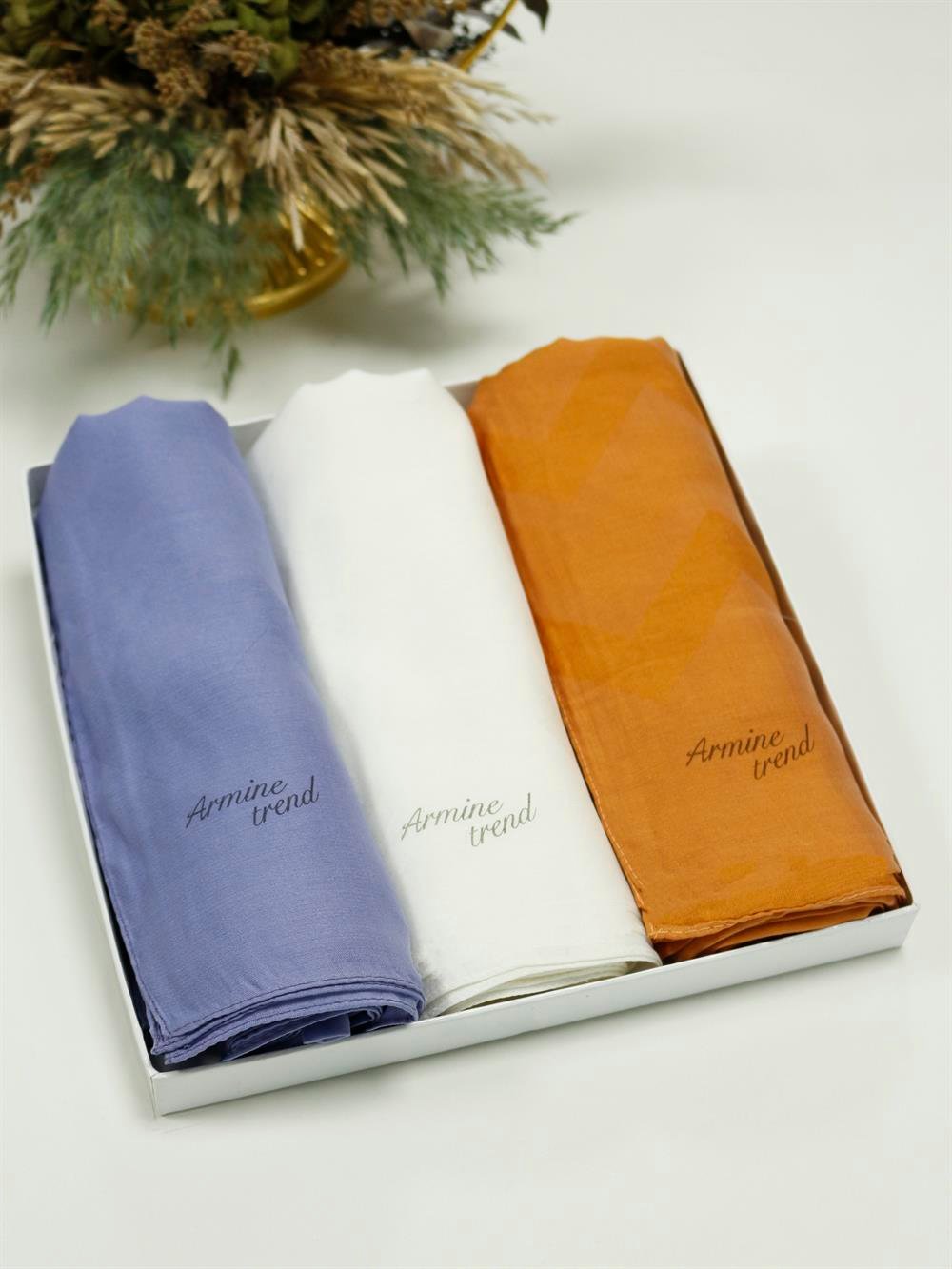 Armine Trend Işıl Şal - Pamuklu - ATS5ISL - 3'lü Set - Menekşe, Beyaz, Turuncu