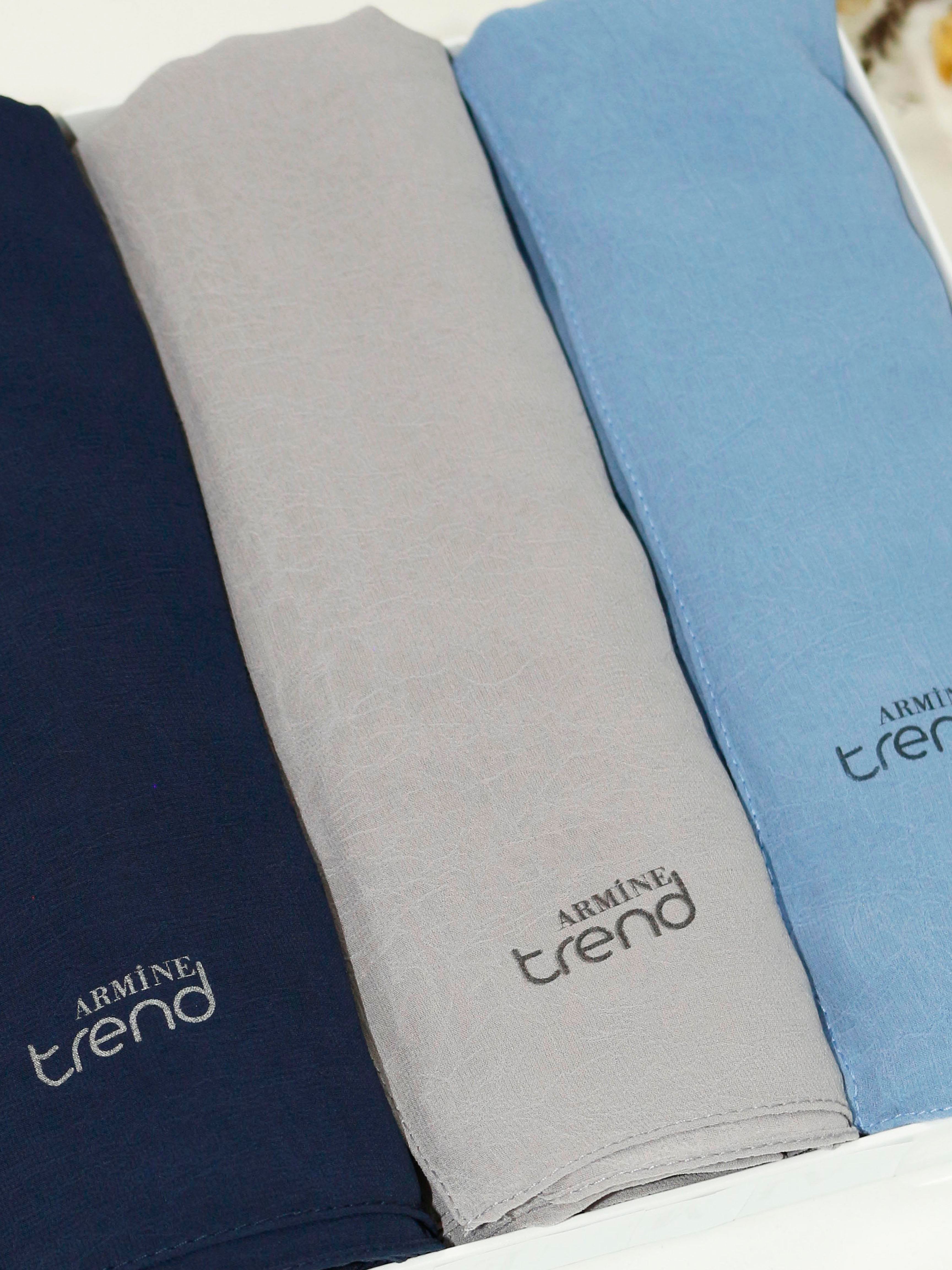 Armine Trend Krinkıl Şifon Şal - ATSKRN - 3'lü Set - Lacivert, Gri, Mavi