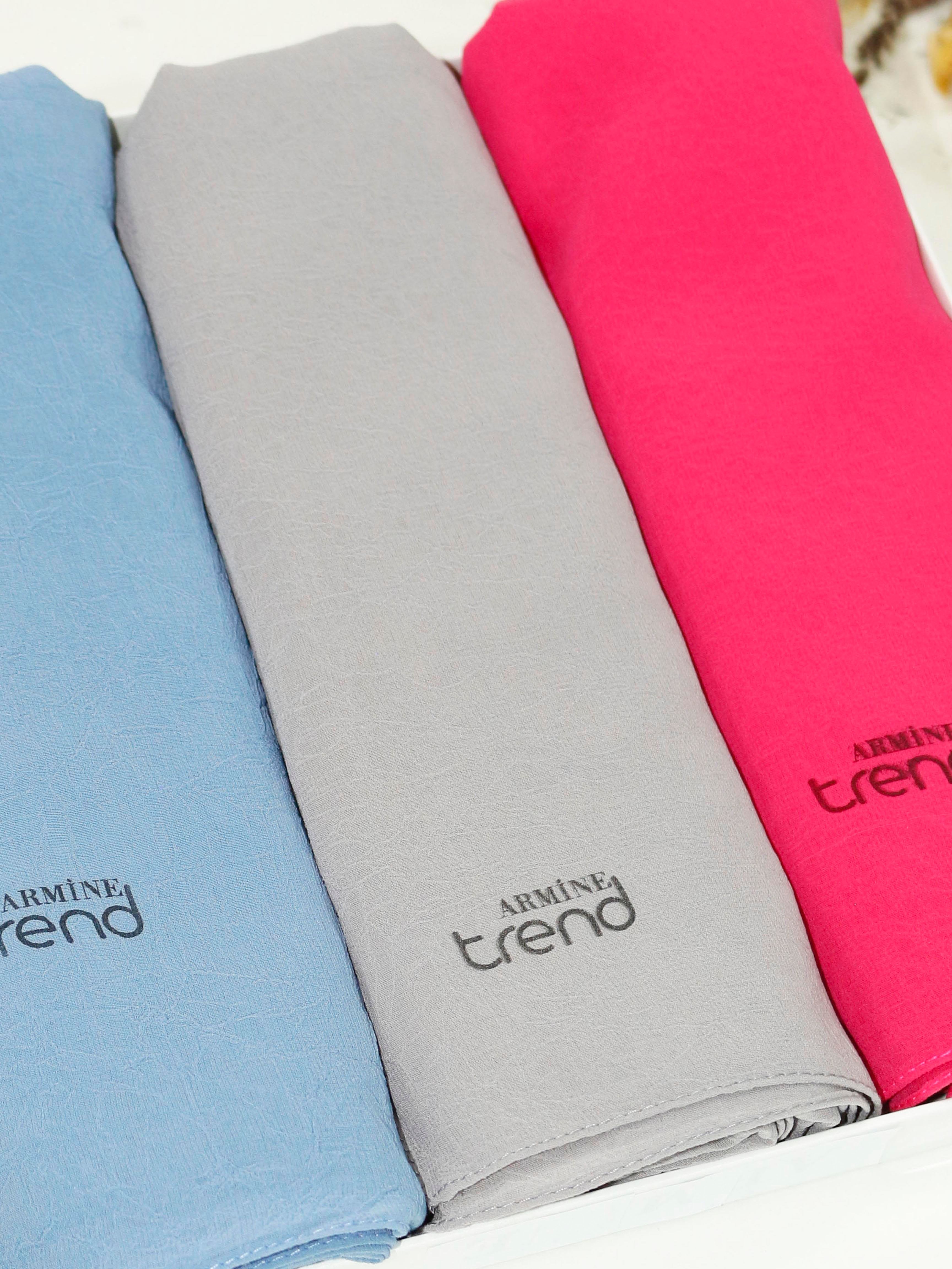 Armine Trend Krinkıl Şifon Şal - ATSKRN - 3'lü Set - Gri, Gök Mavisi, Fuşya