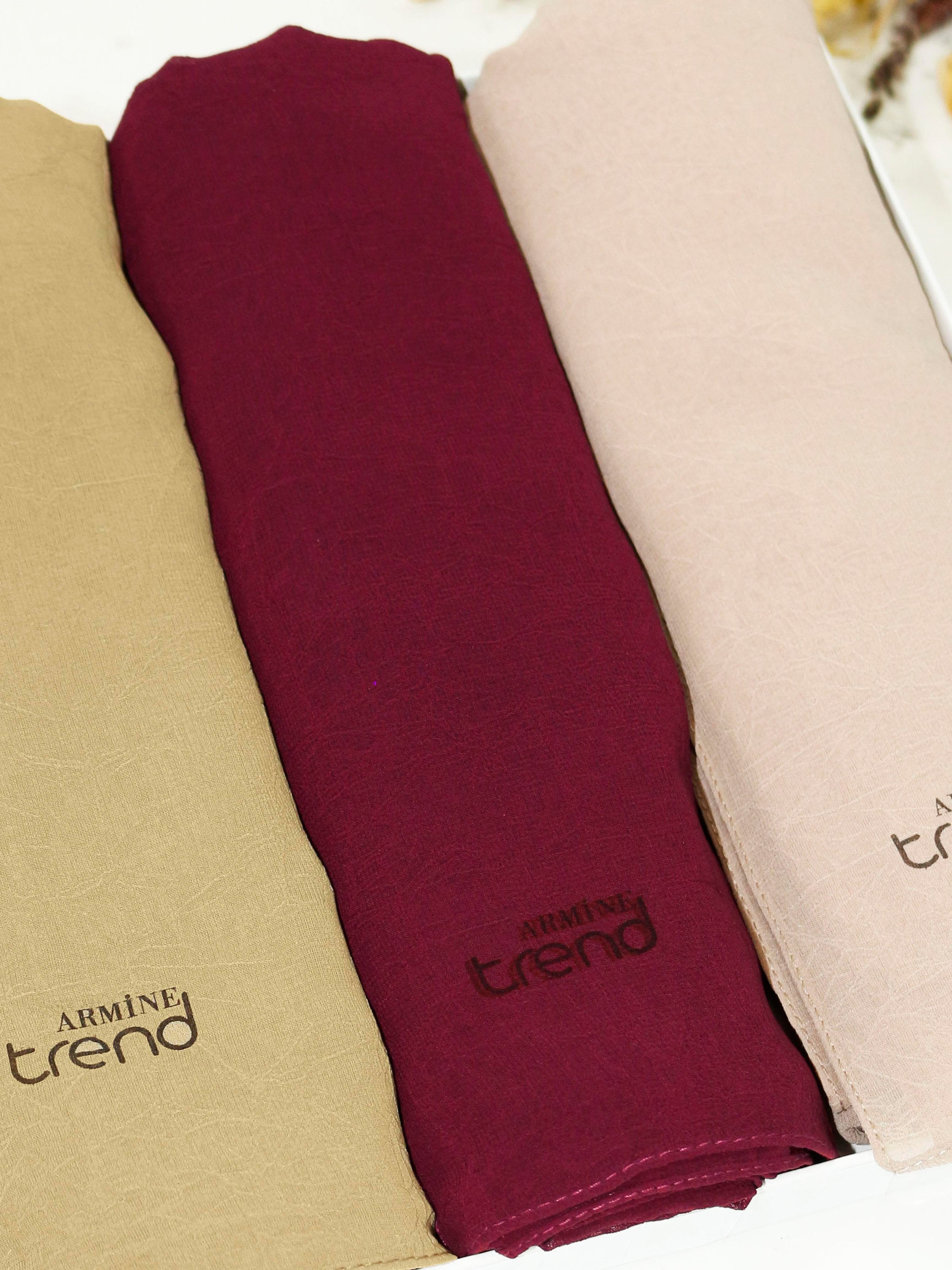 Armine Trend Krinkıl Şifon Şal - ATSKRN - 3'lü Set - Kraft Rengi, Kahve, Bordo