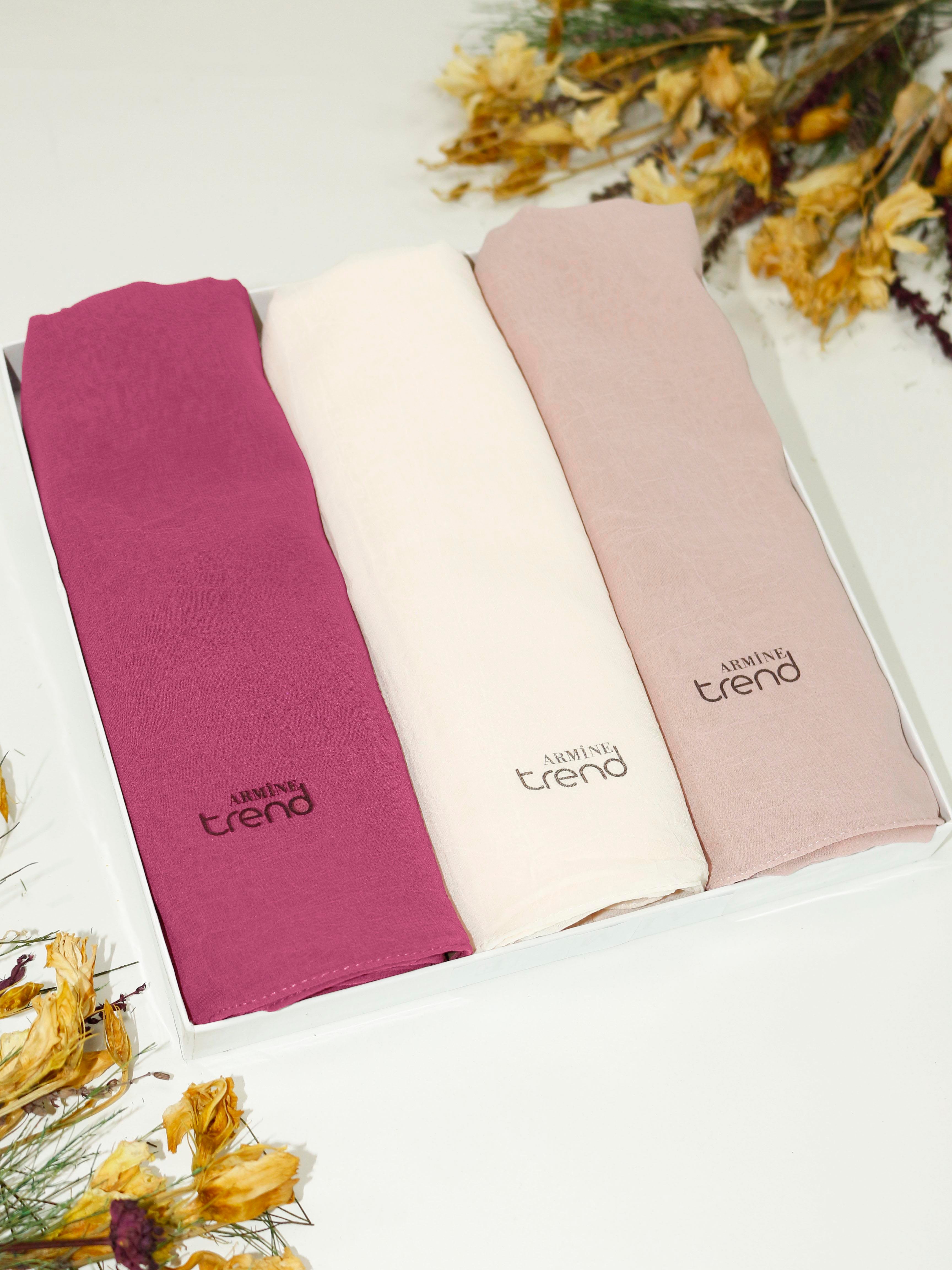 Armine Trend Krinkıl Şifon Şal - ATSKRN - 3'lü Set - Pembe Tonları