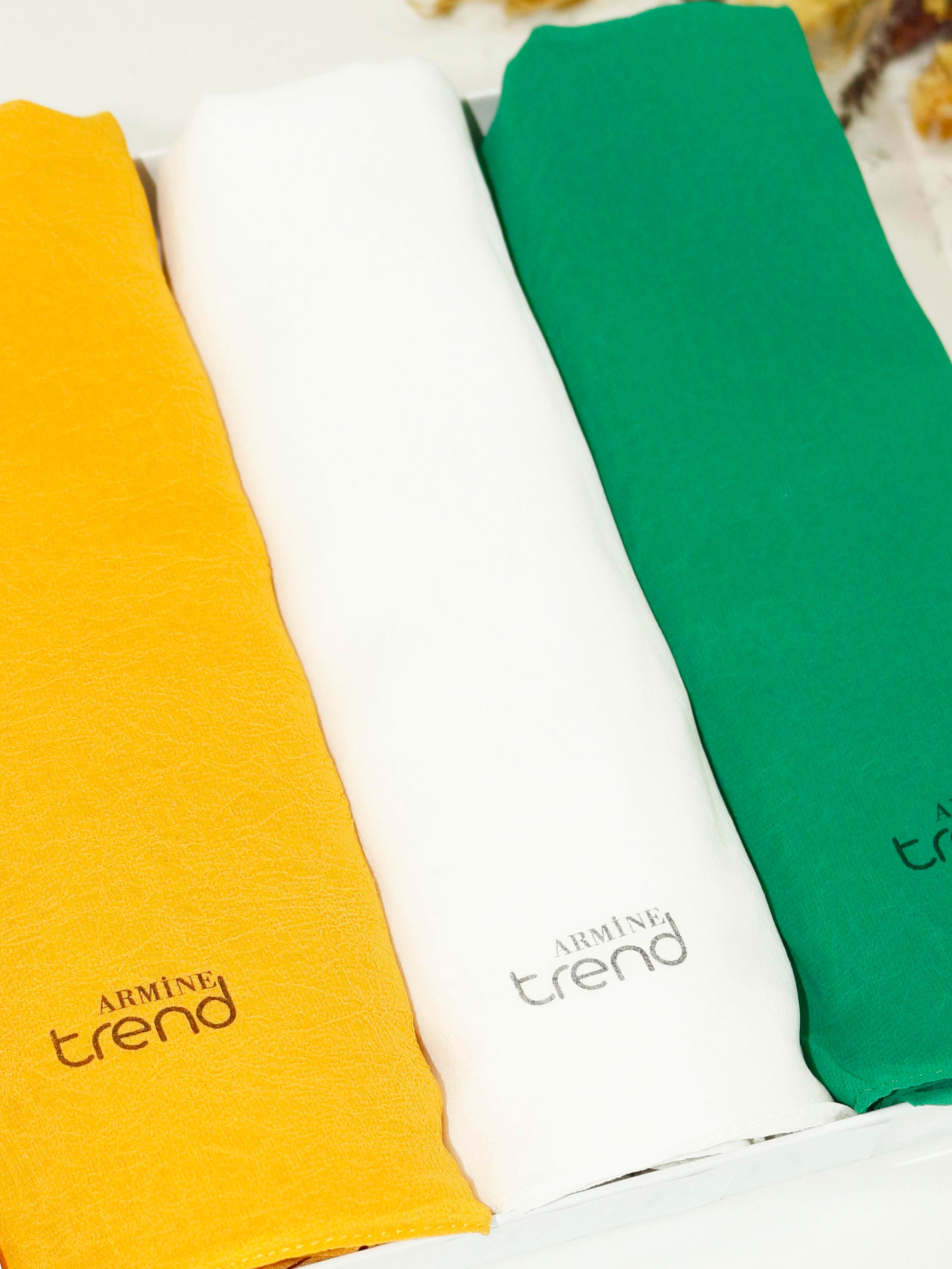 Armine Trend Krinkıl Şifon Şal - ATSKRN - 3'lü Set - Kırık Beyaz, Hardal Sarısı, Yeşil