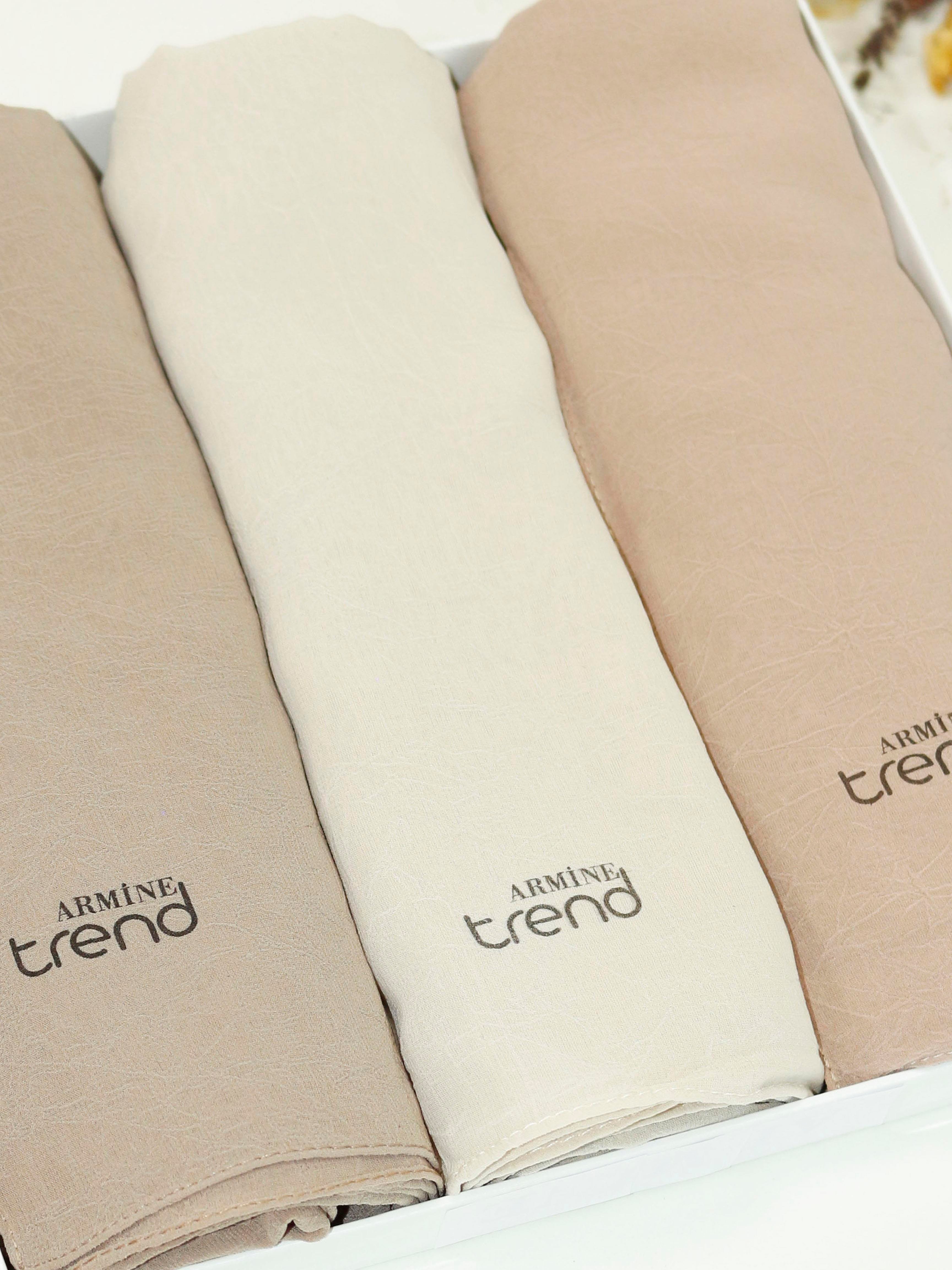 Armine Trend Krinkıl Şifon Şal - ATSKRN - 3'lü Set - Kahve Tonları