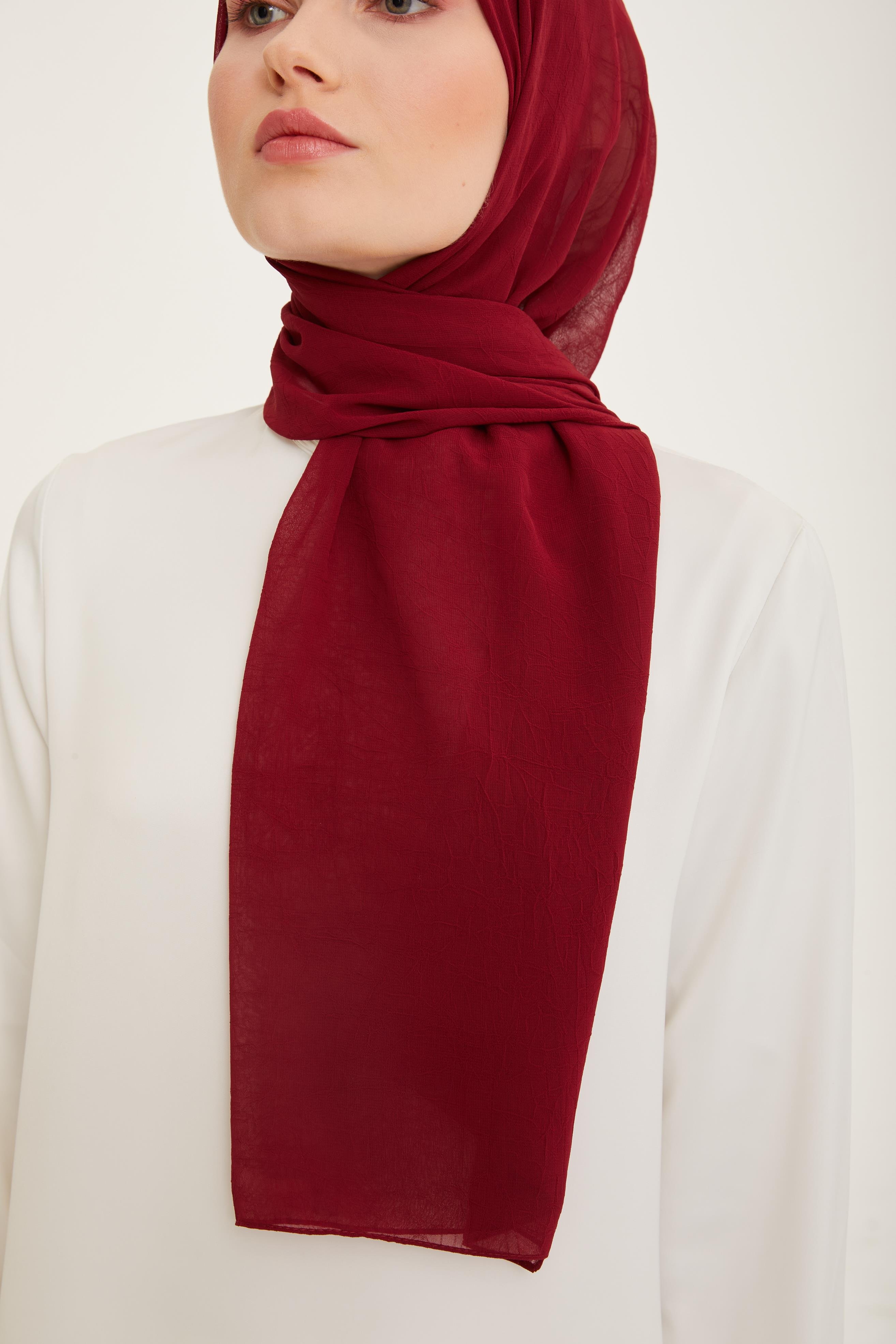 Armine Trend Krinkıl Şifon Şal - ATSKRN - 3'lü Set - Açık Vizon, Vişne, Yeşil