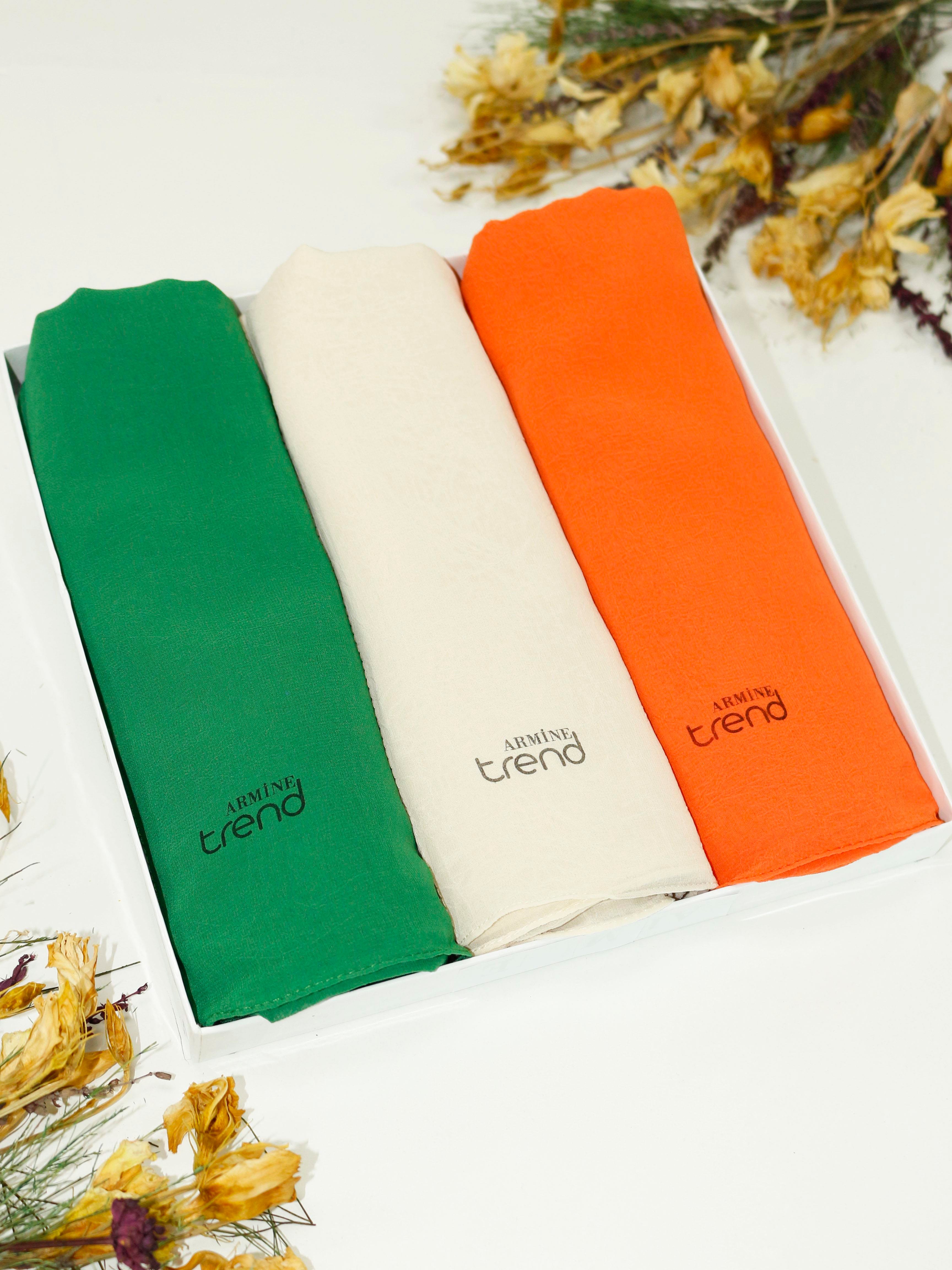 Armine Trend Krinkıl Şifon Şal - ATSKRN - 3'lü Set - Portakal Çiçeği