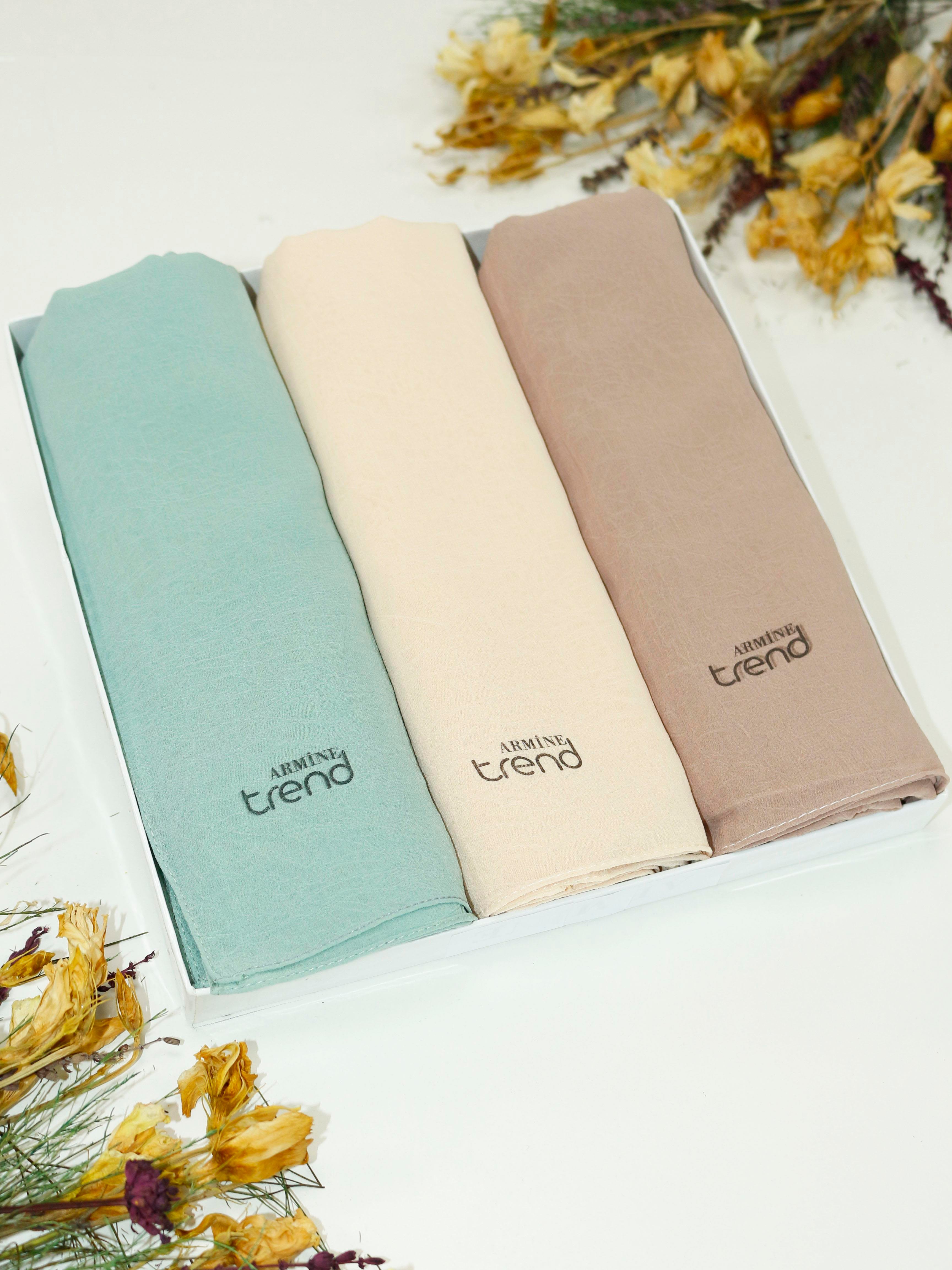 Armine Trend Krinkıl Şifon Şal - ATSKRN - 3'lü Set - Soft Renkler