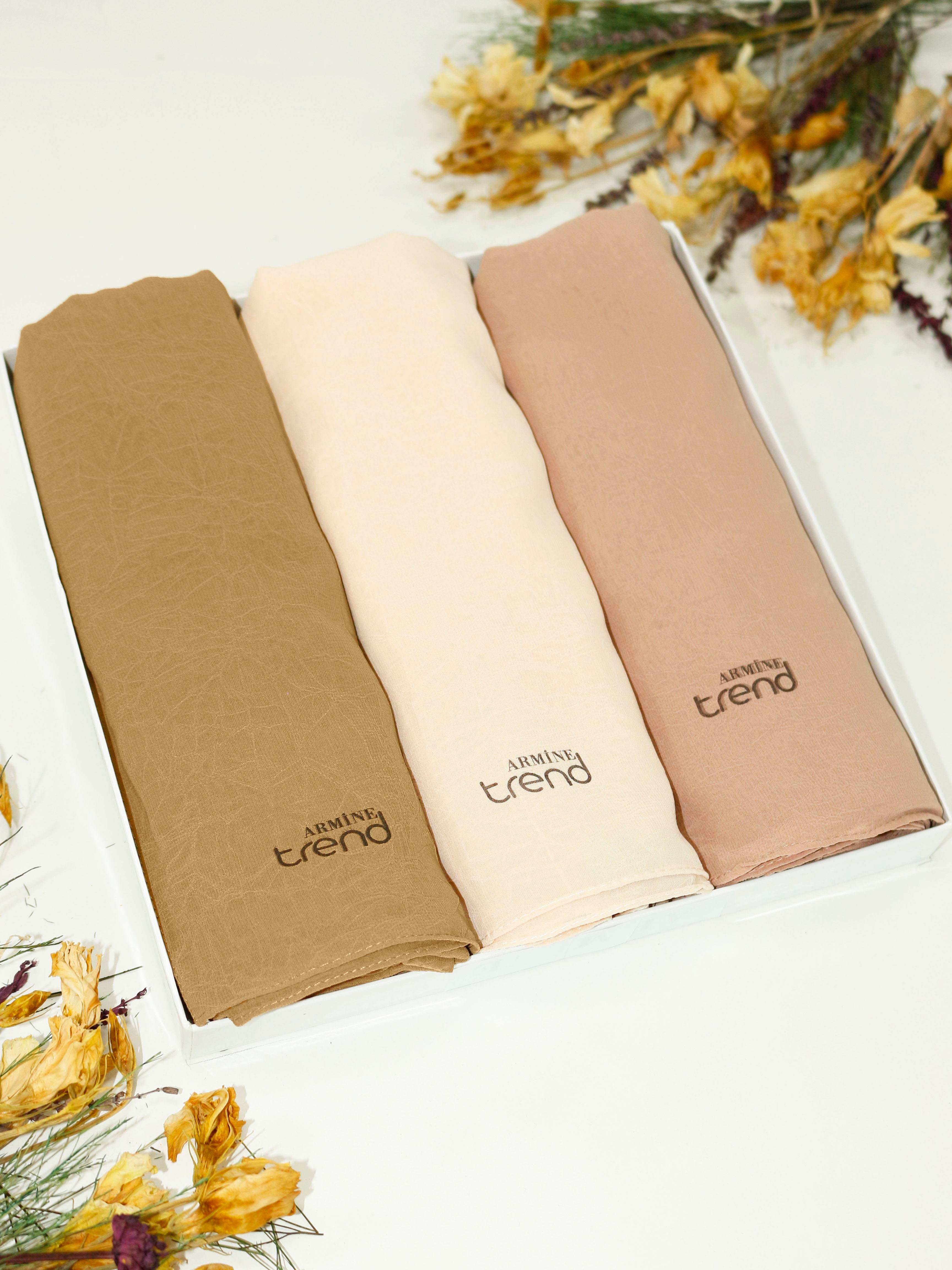 Armine Trend Krinkıl Şifon Şal - ATSKRN - 3'lü Set - Sonbahar Tonları