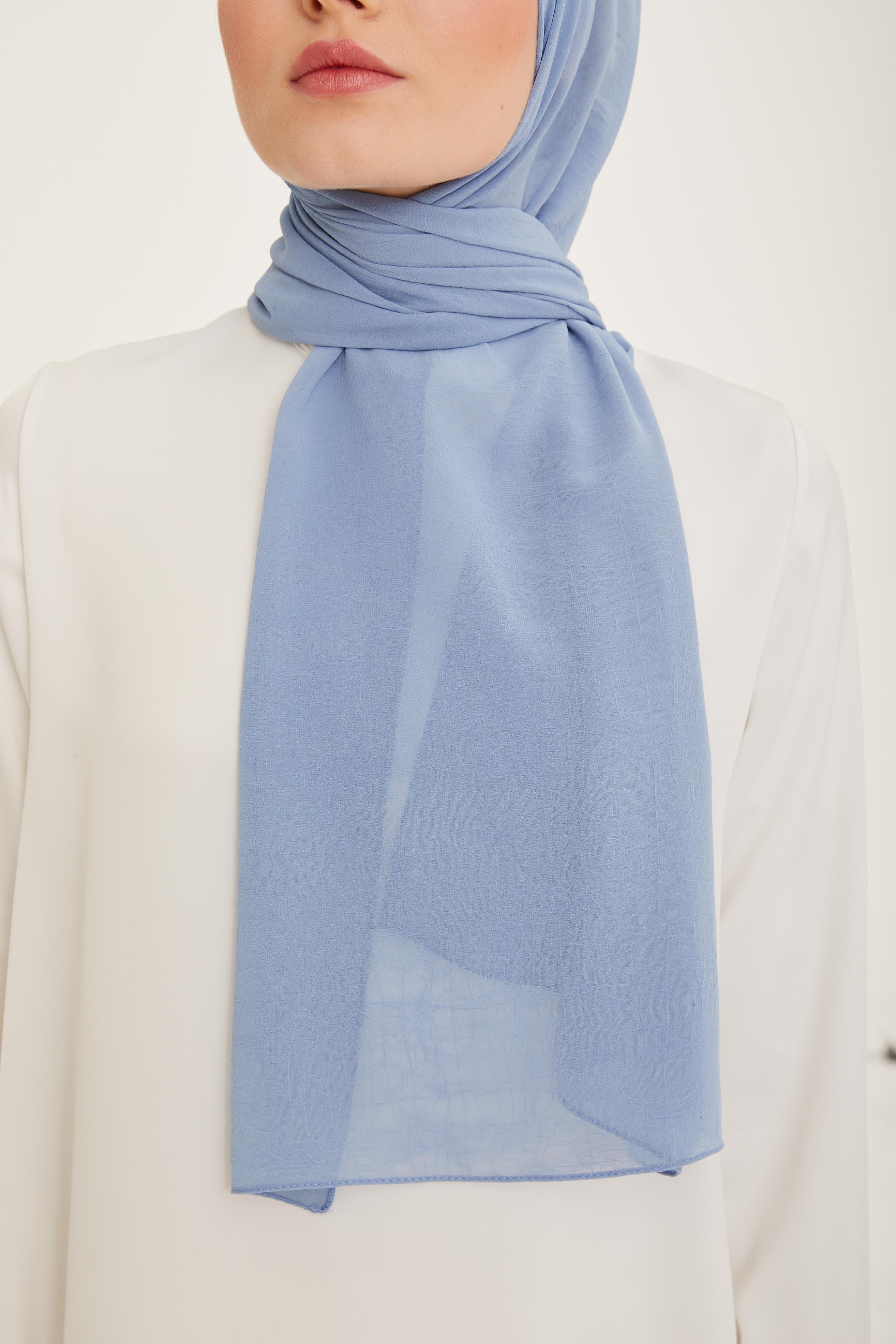 Armine Trend Krinkıl Şifon Şal - ATSKRN - 3'lü Set - Bisküvi, Toz Pembe, Mavi