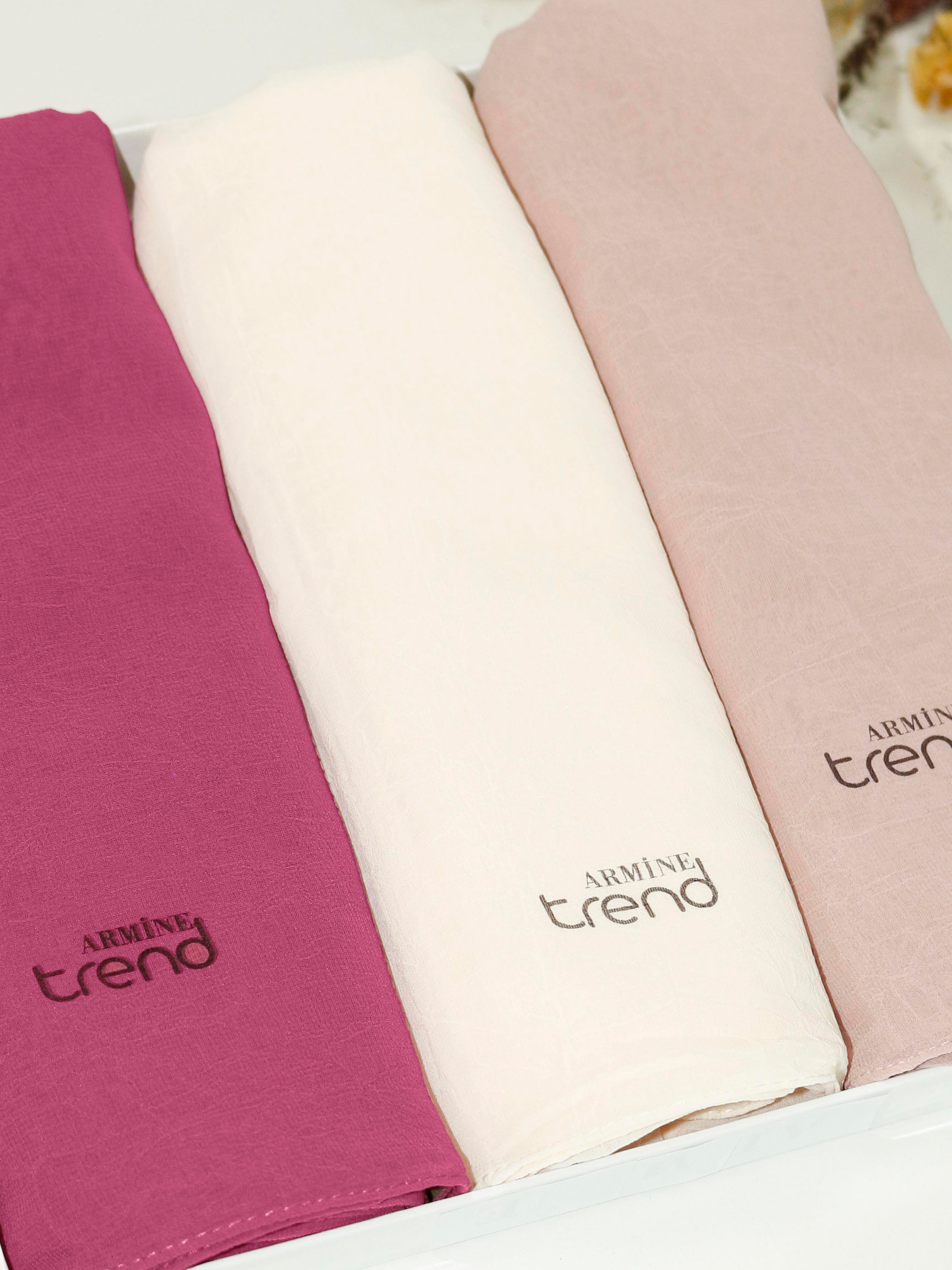 Armine Trend Krinkıl Şifon Şal - ATSKRN - 3'lü Set - Pembe Tonları