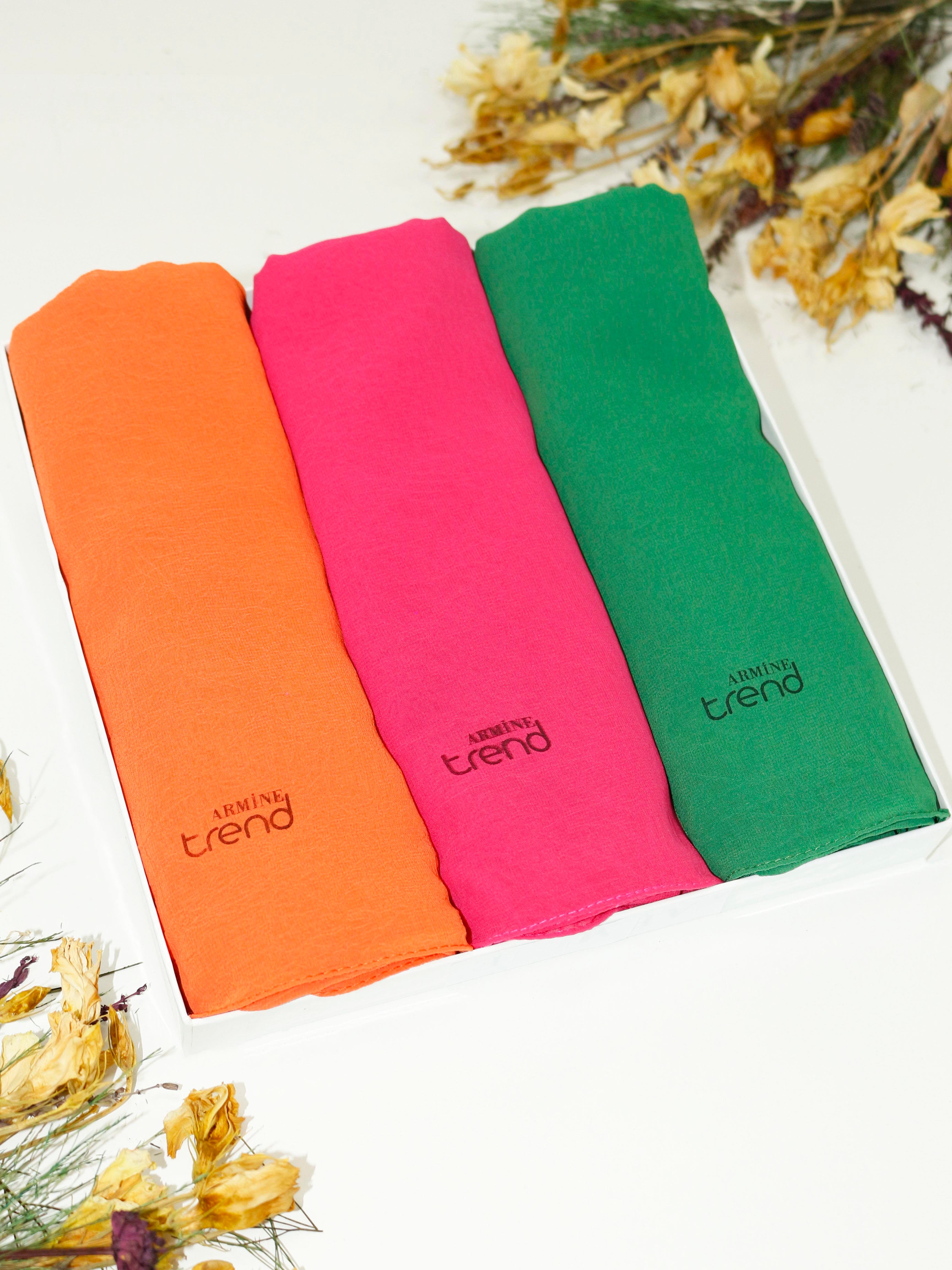 Armine Trend Krinkıl Şifon Şal - ATSKRN - 3'lü Set - Yaz Renkleri