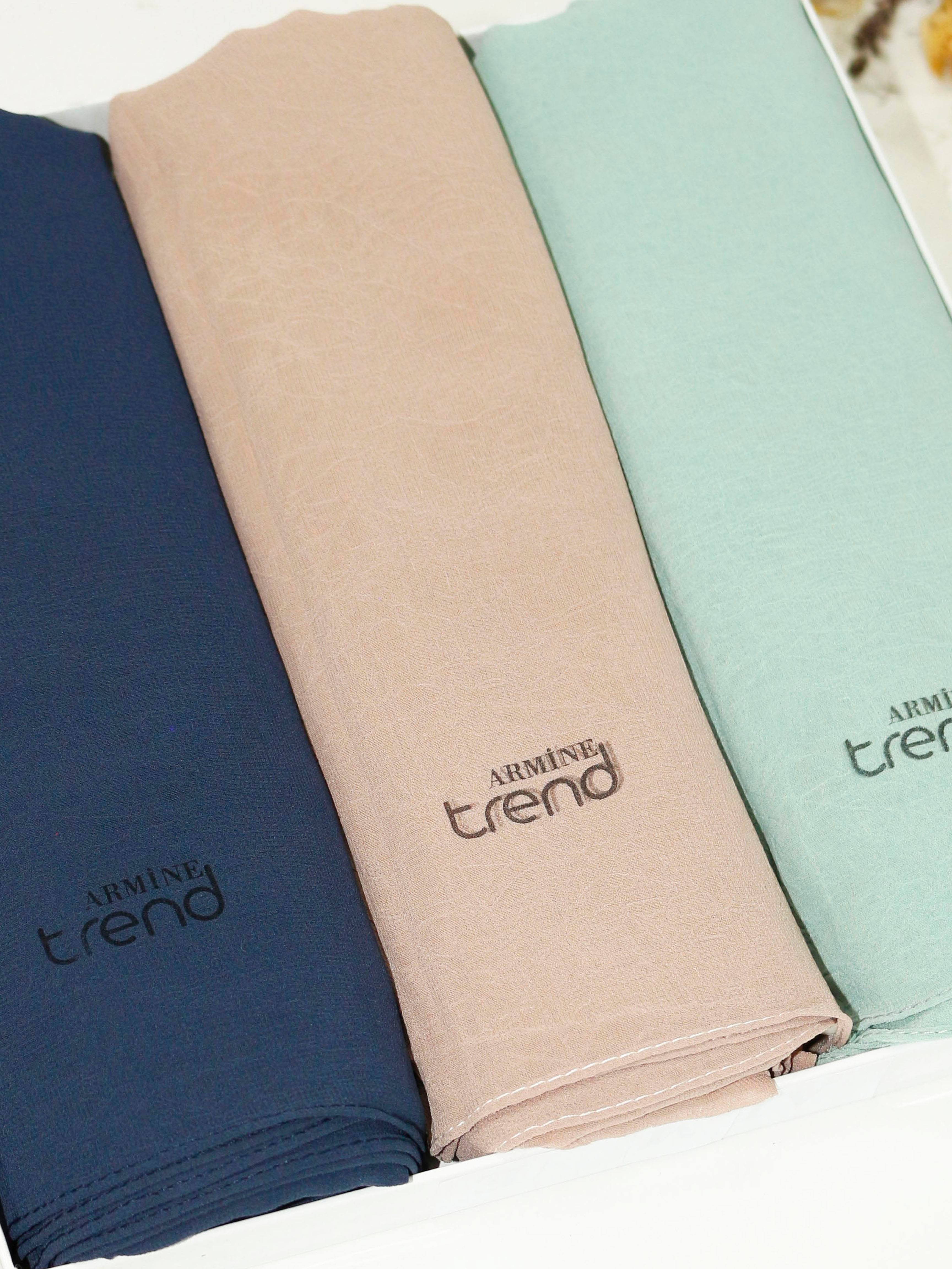 Armine Trend Krinkıl Şifon Şal - ATSKRN - 3'lü Set - Lacivert, Kahve, Mint Yeşili