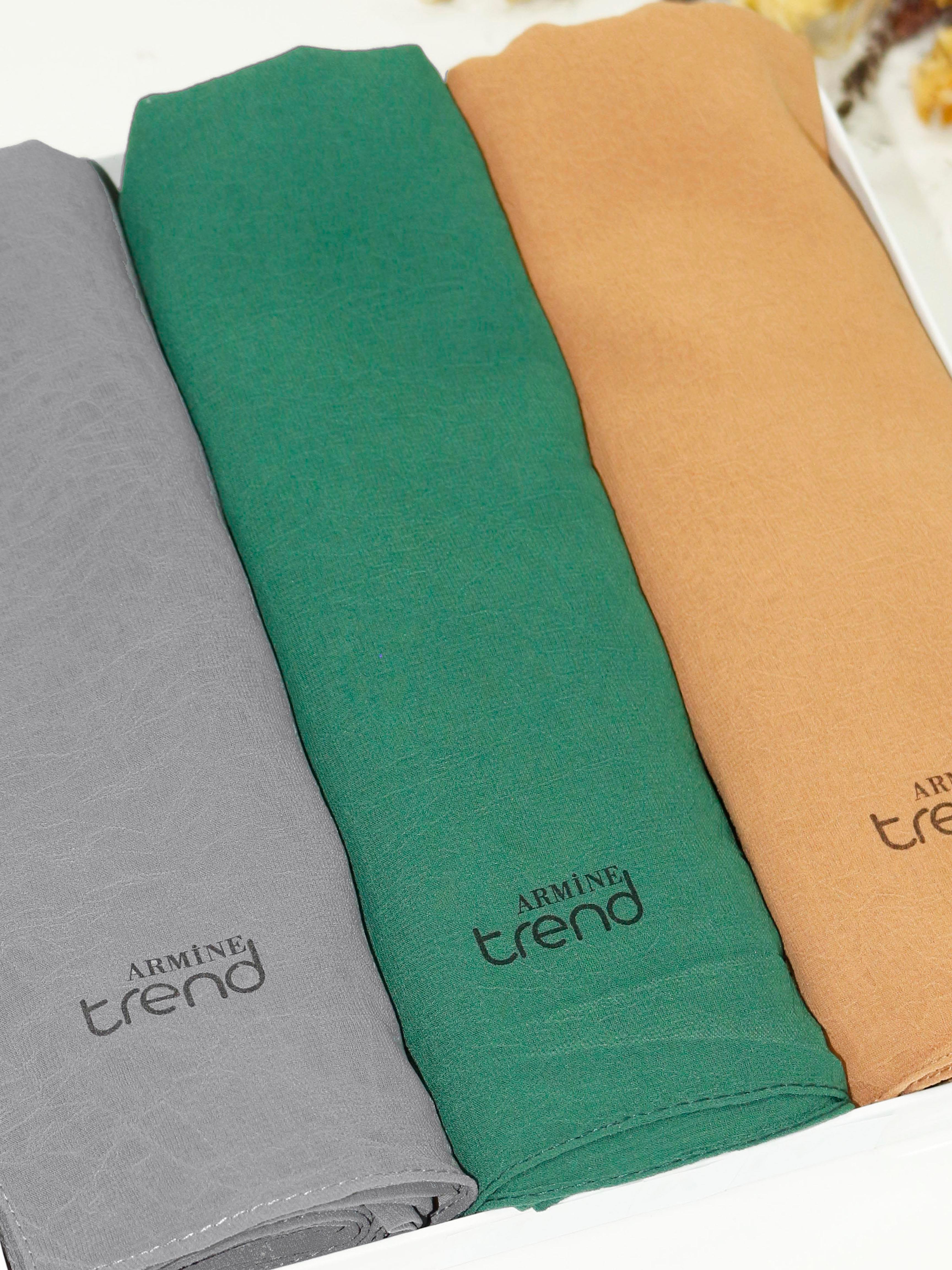 Armine Trend Krinkıl Şifon Şal - ATSKRN - 3'lü Set - Gri, Kahve, Yeşil