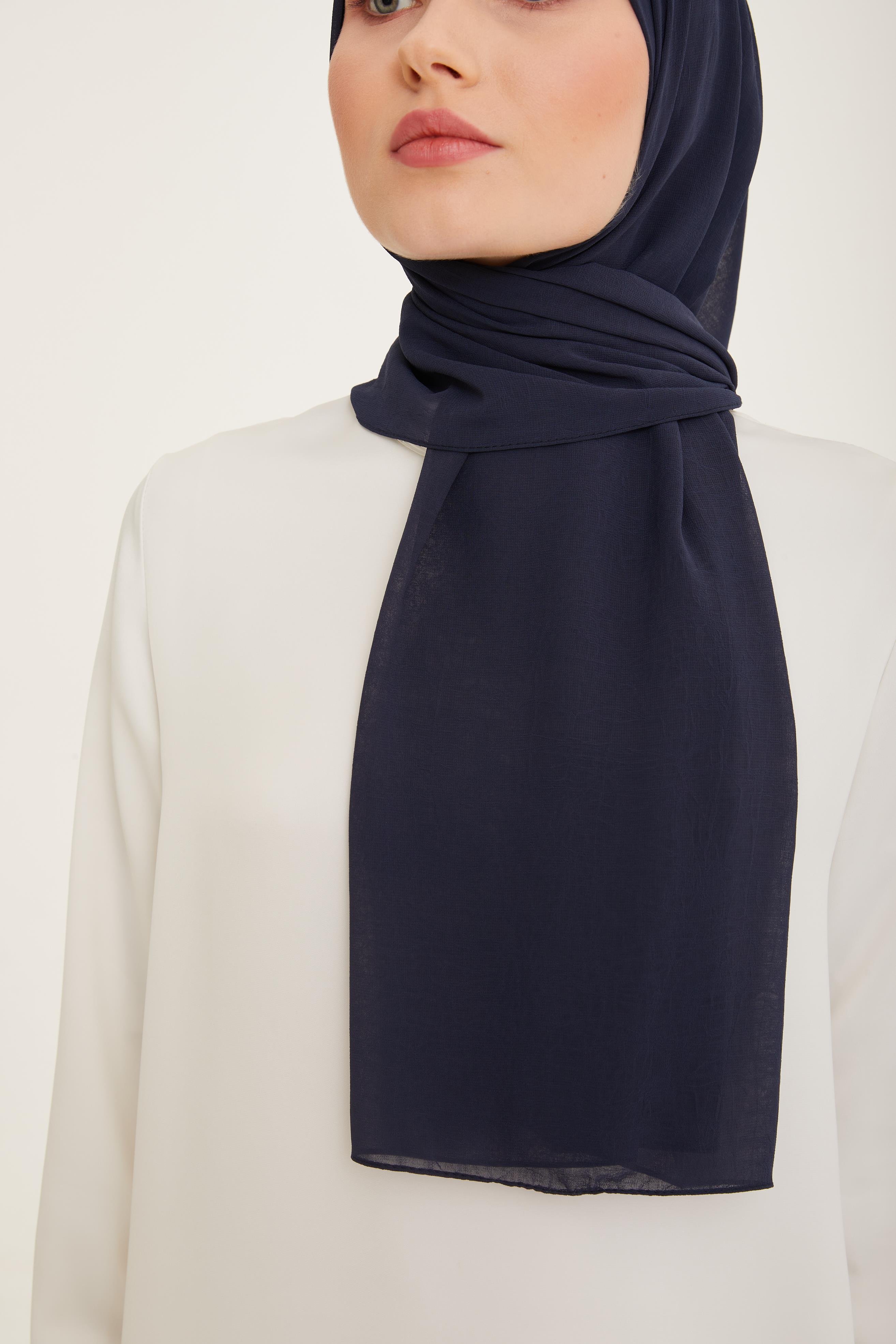 Armine Trend Krinkıl Şifon Şal - ATSKRN - 3'lü Set - Lacivert, Saman Sarısı, Vişne