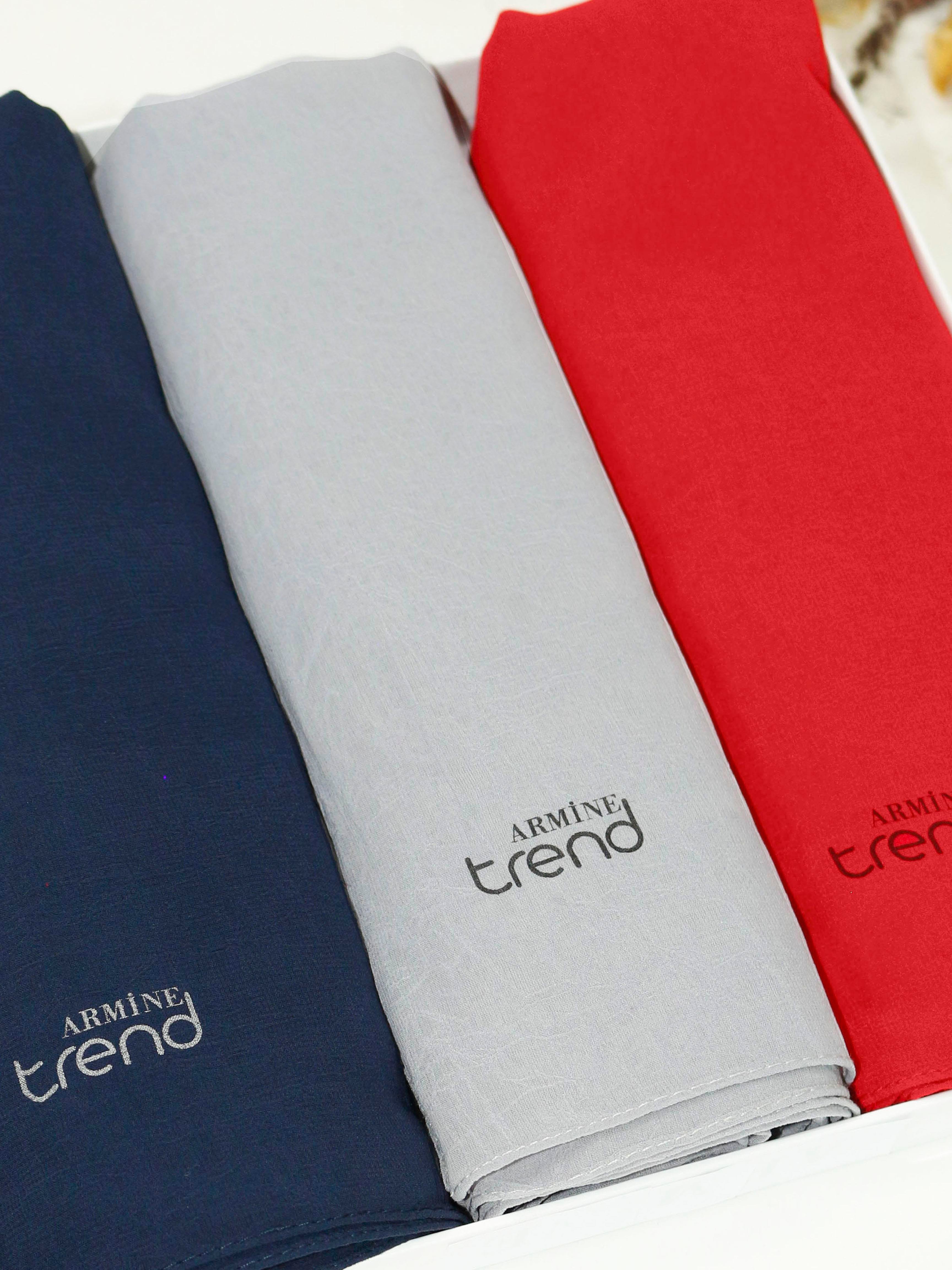 Armine Trend Krinkıl Şifon Şal - ATSKRN - 3'lü Set - Lacivert, Kırmızı, Gri