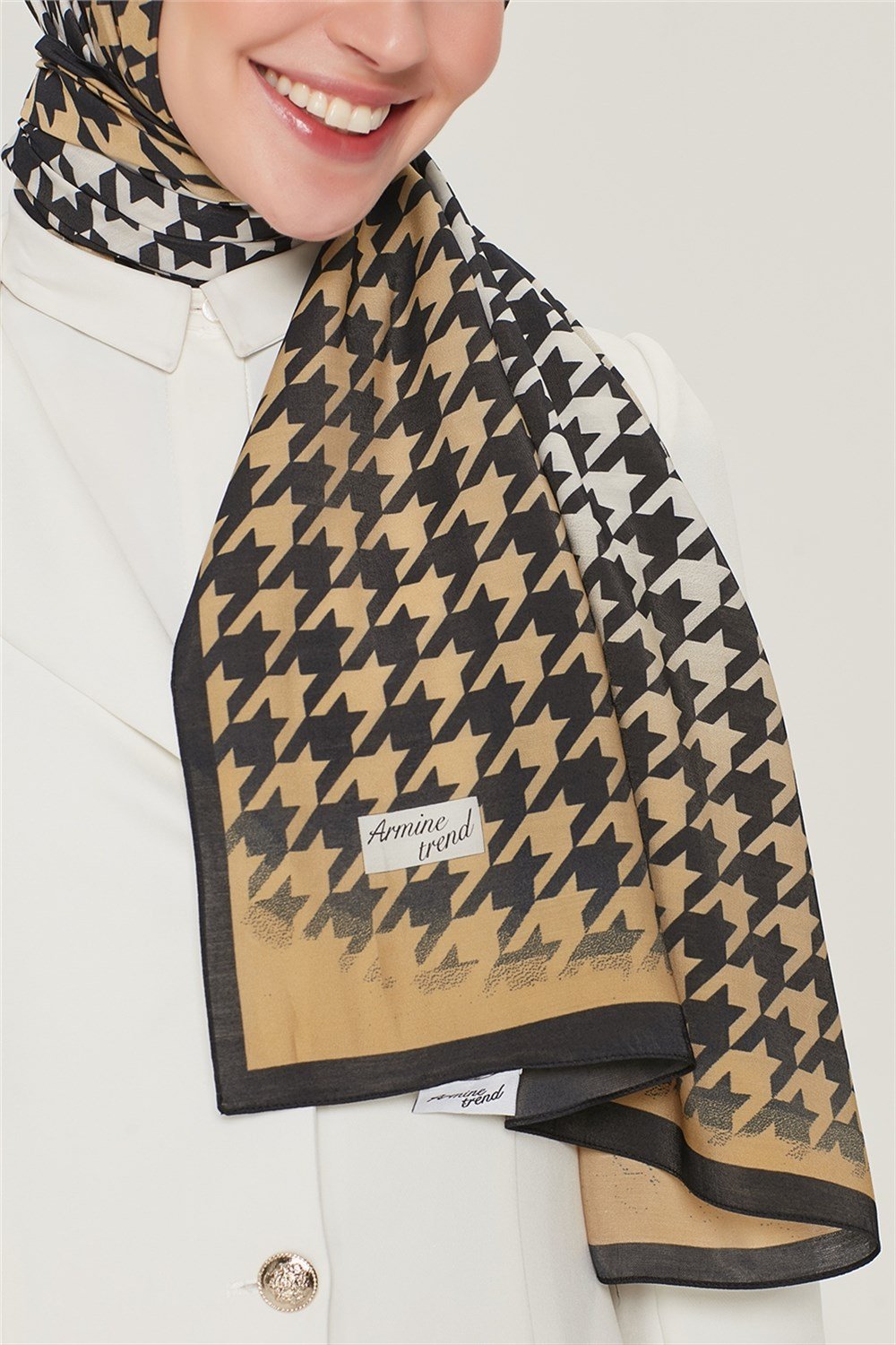 Armine Trend Modal Şal - Kazayağı - Siyah/Gold - MD2254-04
