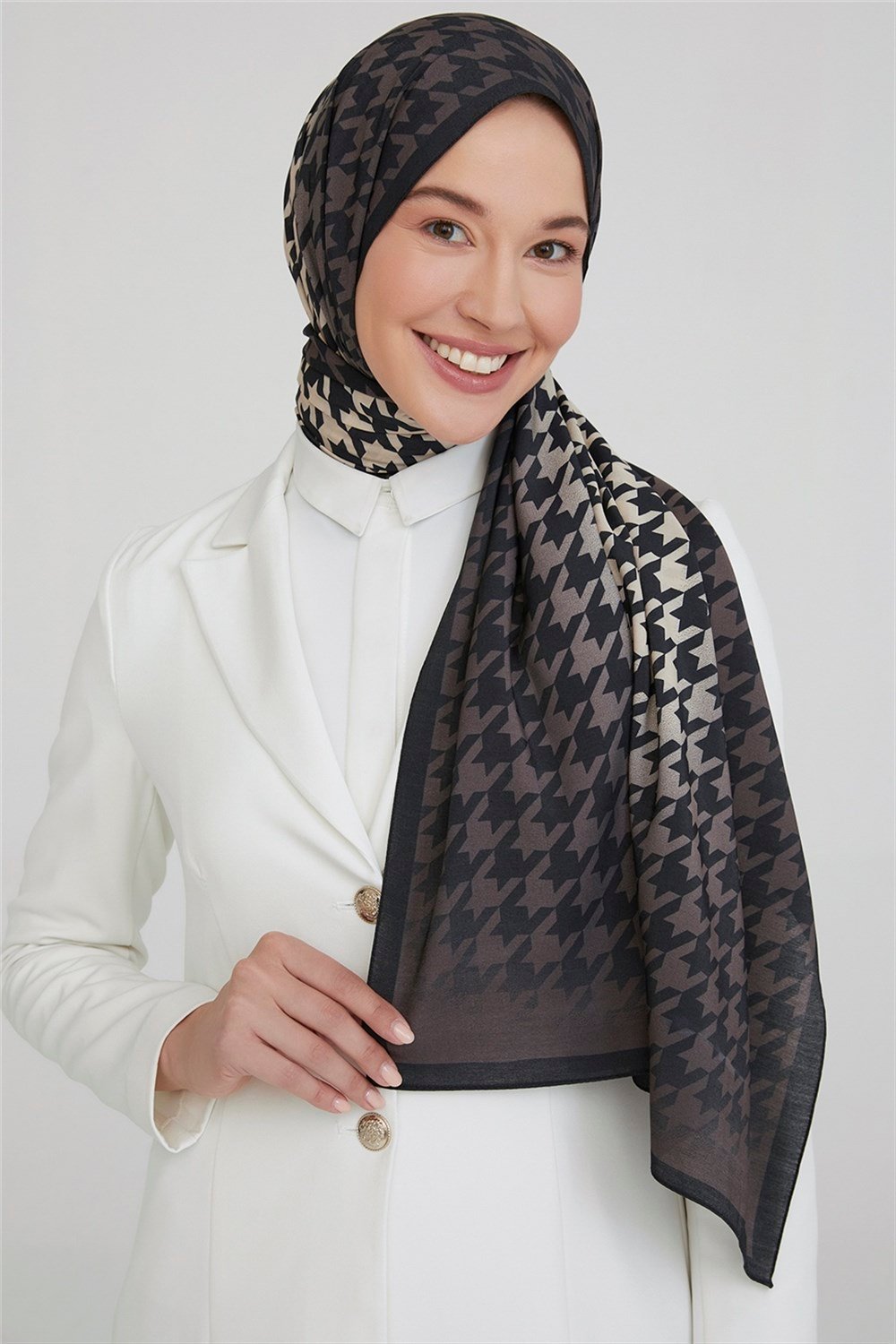 Armine Trend Modal Şal - Kazayağı - Siyah/Kahve - MD2254-05