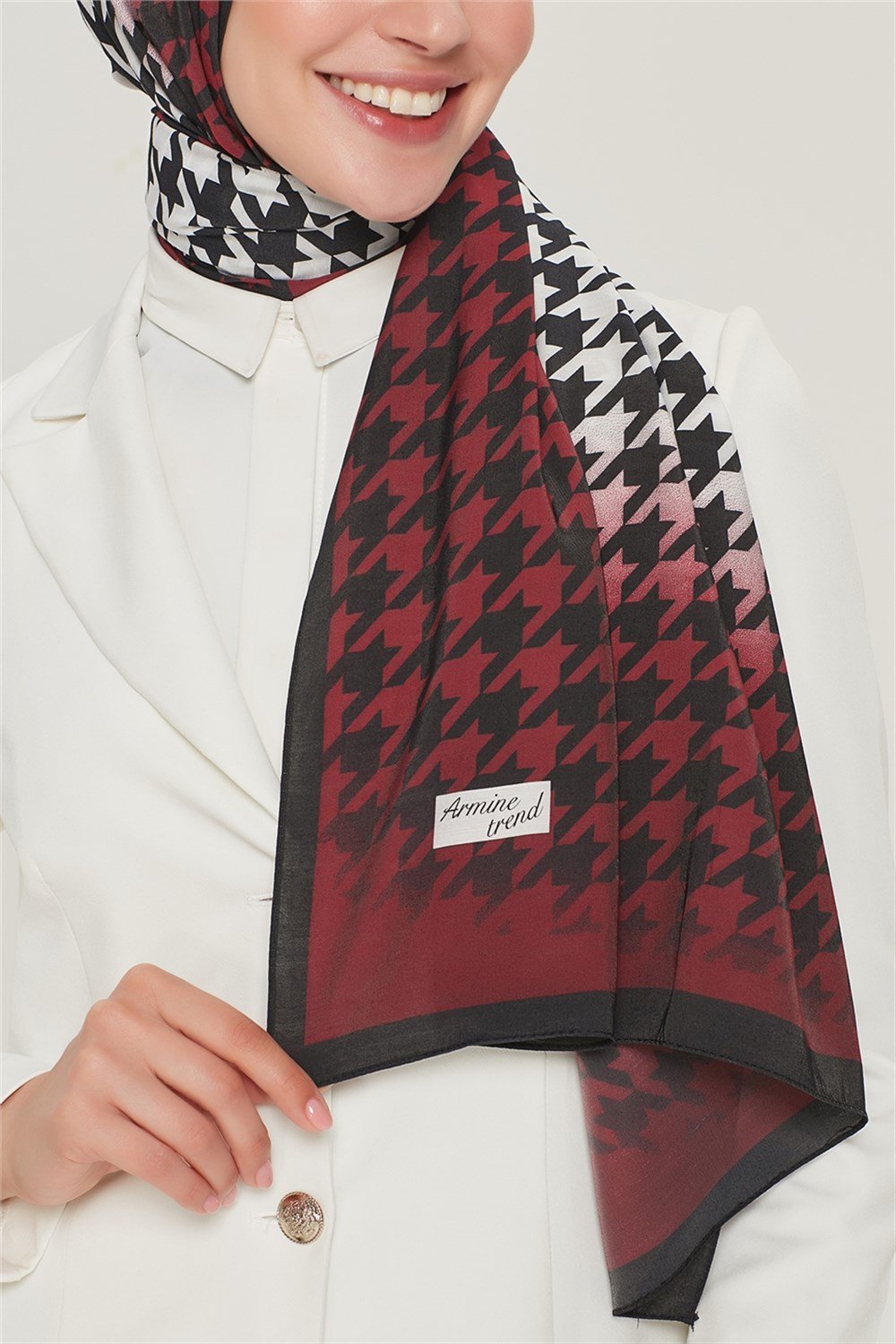 Armine Trend Modal Şal - Kazayağı - Siyah/Kırmızı - MD2254-03