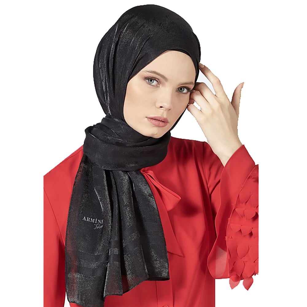 Armine Trend Monogram Şal - Siyah - ATSM01