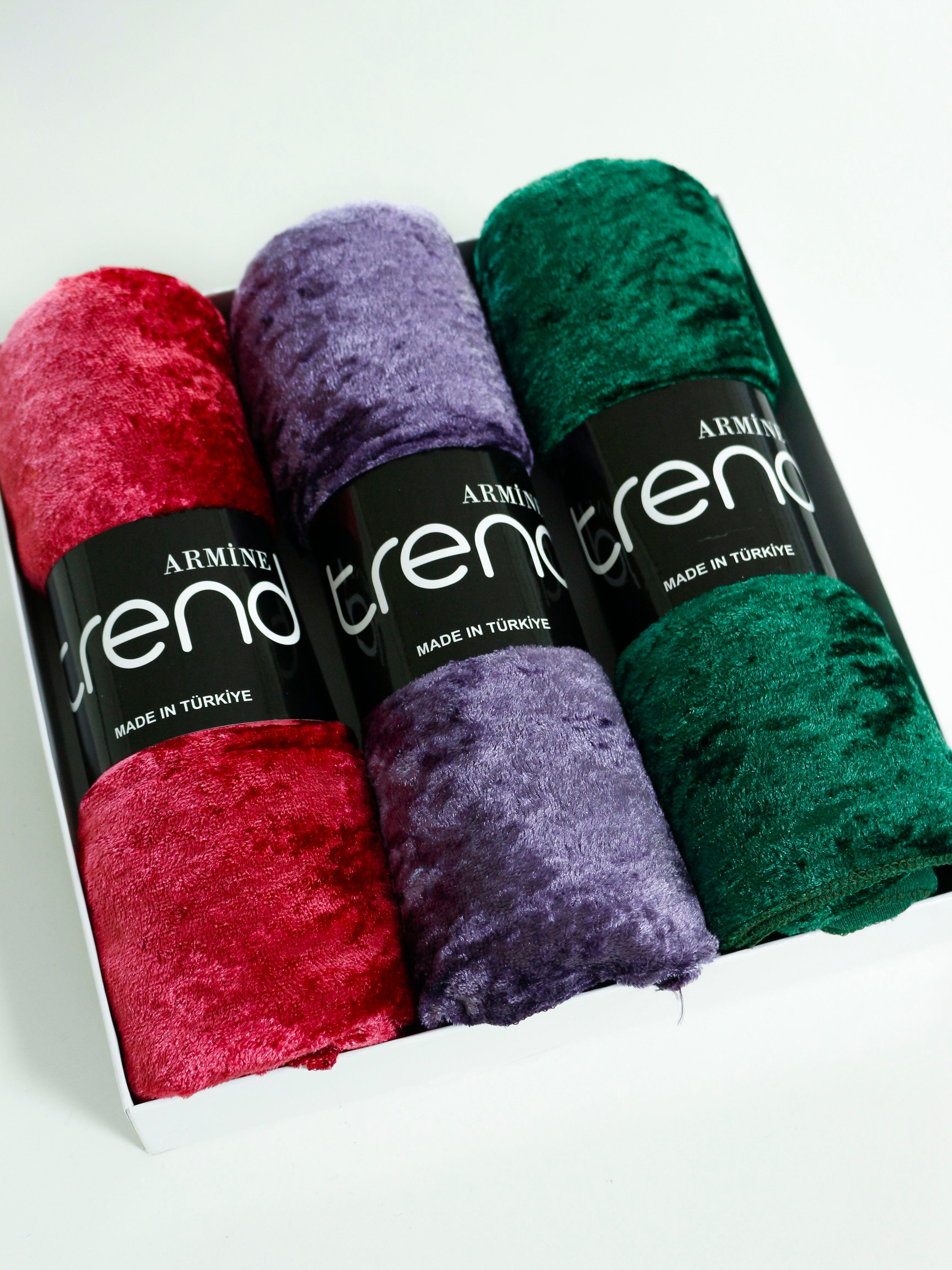 Armine Trend Örme Şal 1 - ATS1OR - 3'lü Set - Pembe, Mor, Zümrüt Yeşili