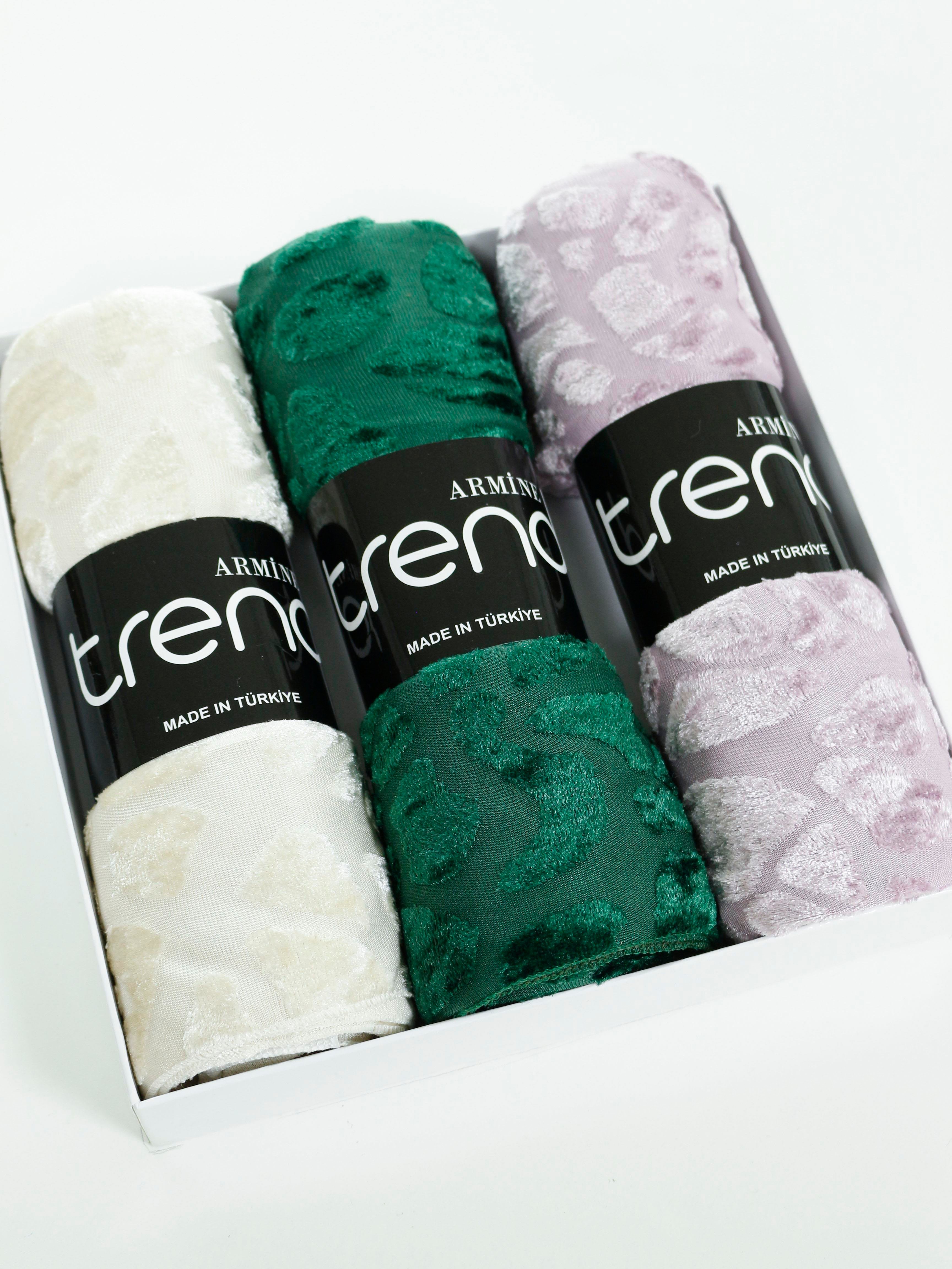 Armine Trend Örme Şal 4 - ATS4OR - 3'lü Set - Taş Rengi, Zümrüt Yeşili, Lila