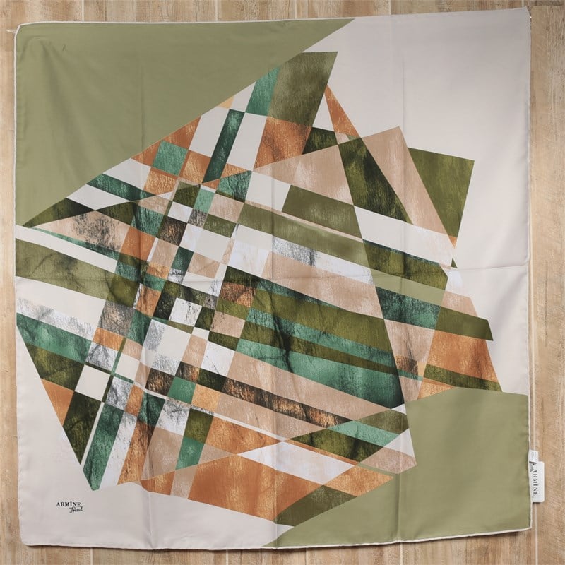 Armine Trend Rayon Eşarp - Geometrik Desen - Krem/Haki Yeşil - 12900P 11 - Tivil