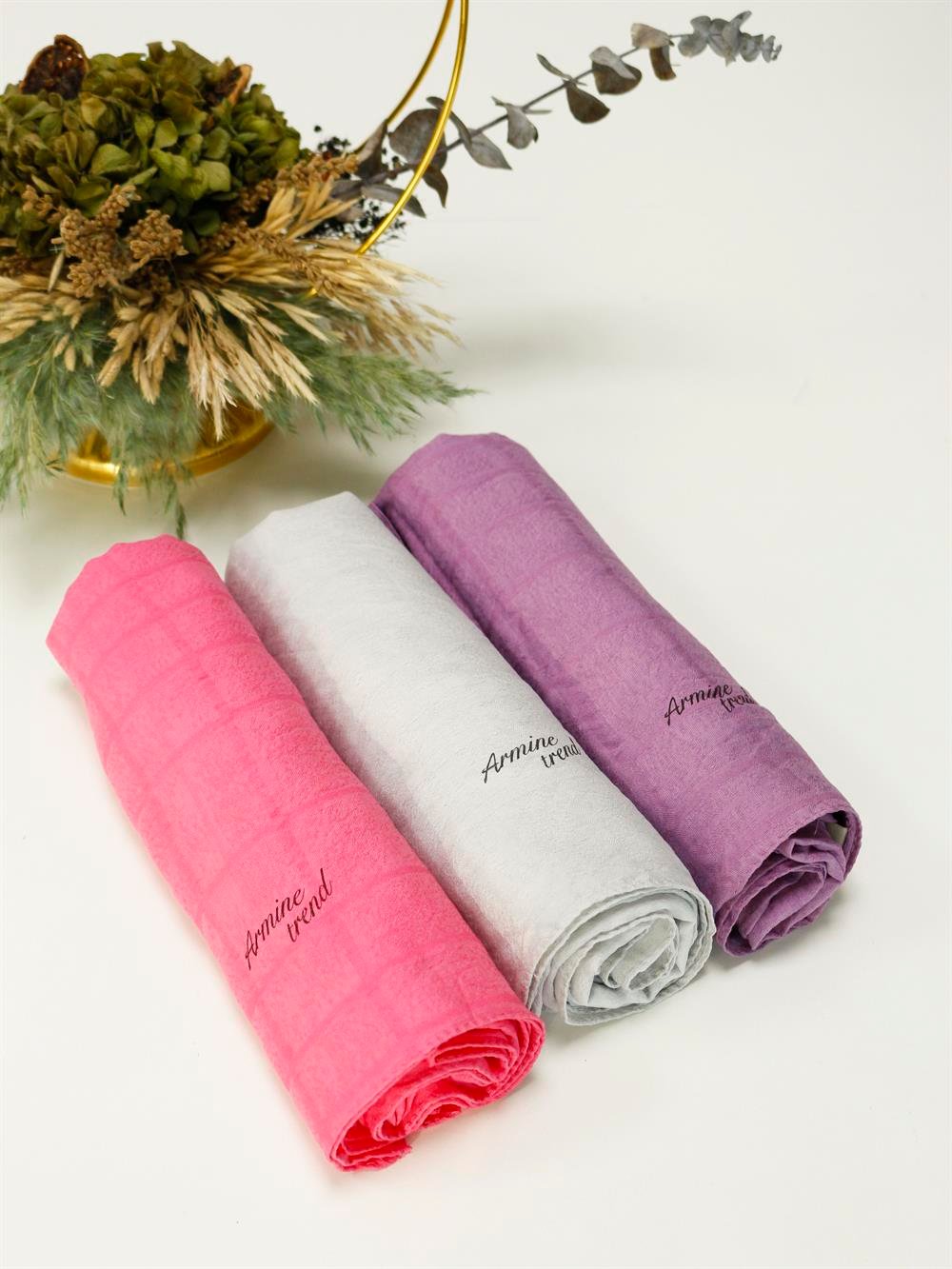 Armine Trend Star Şal - 3'lü Set - Gri, Mor, Pembe - ATS1STR-540-544-565