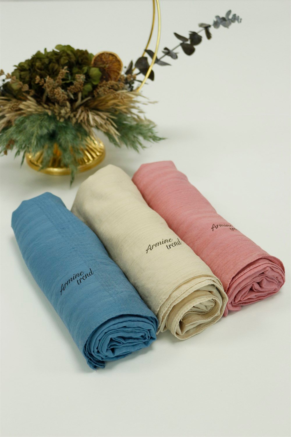 Armine Trend Star Şal - 3'lü Set - İndigo, Krem, Pembe - ATSSTR-545-560-572