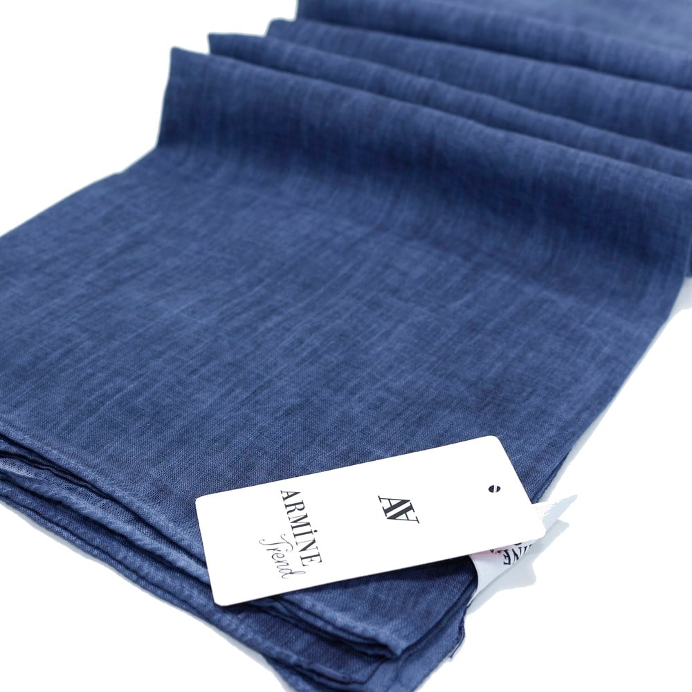 Armine Trend Taşlanmış Pamuk Şal - Lacivert