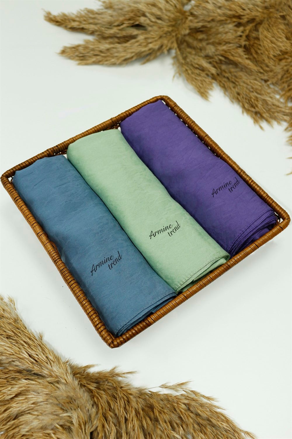 Armine Trend Vega Şal - Modal Kumaş - 3'lü Set - İndigo, Yeşil, Eflatun - ATS3VG-543-563-572