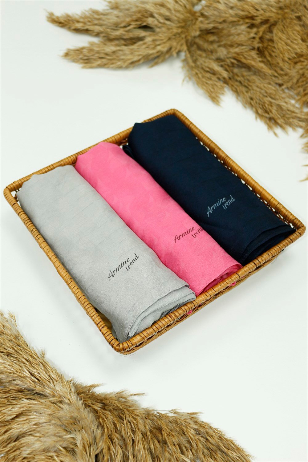 Armine Trend Vega Şal - Modal Kumaş - 3'lü Set - Vizon, Pembe, Lacivert - ATSVG-541-565-3494