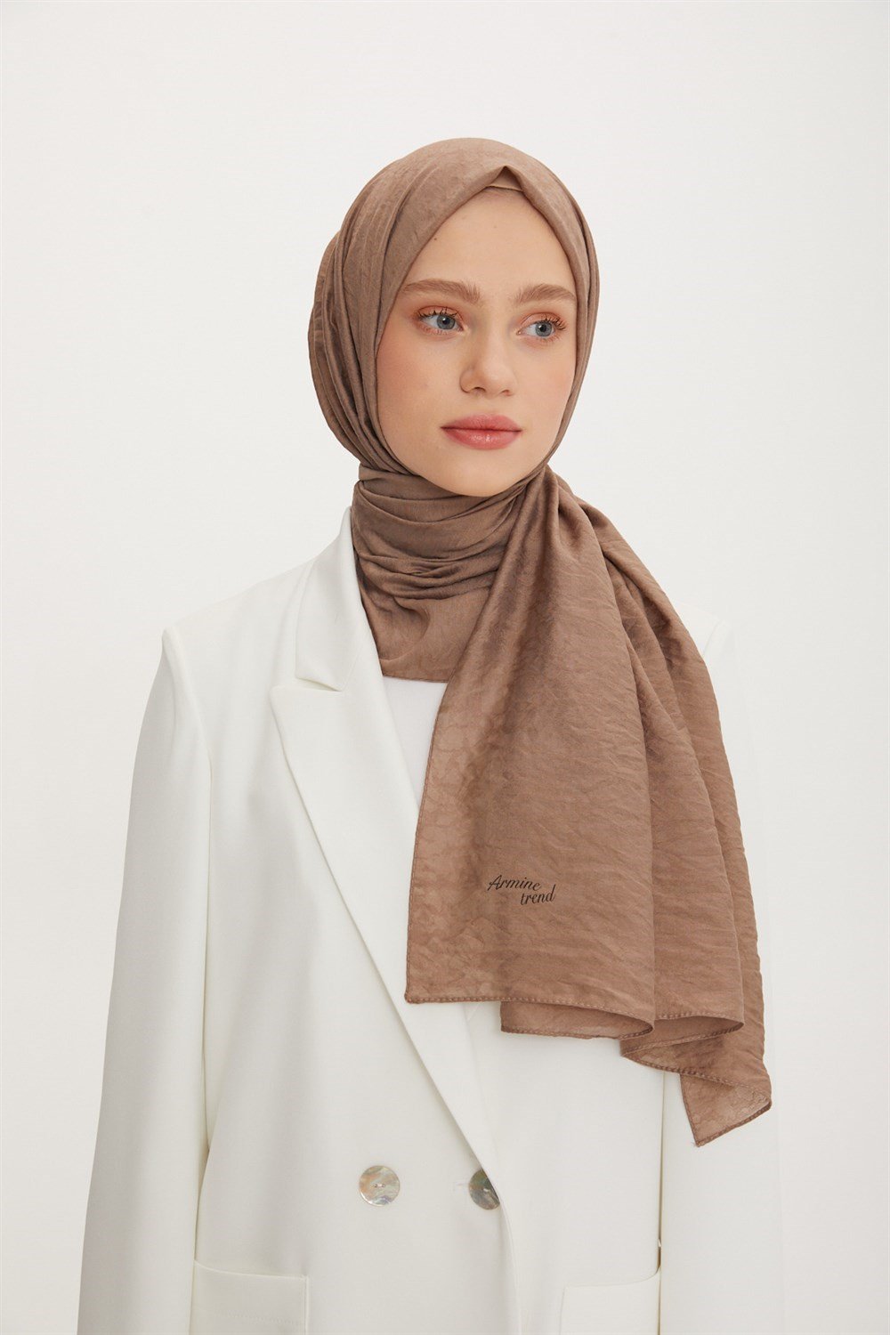 Armine Trend Vega Şal - Modal Kumaş - 3'lü Set - Beyaz ve Kahverengi - ATSVG-02-568-571