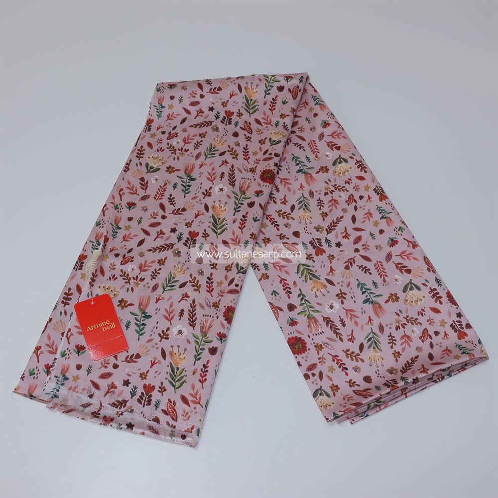 Armine Twill Şal - Çiçek Motifli  - 5601D 10 - Pembe Zemin