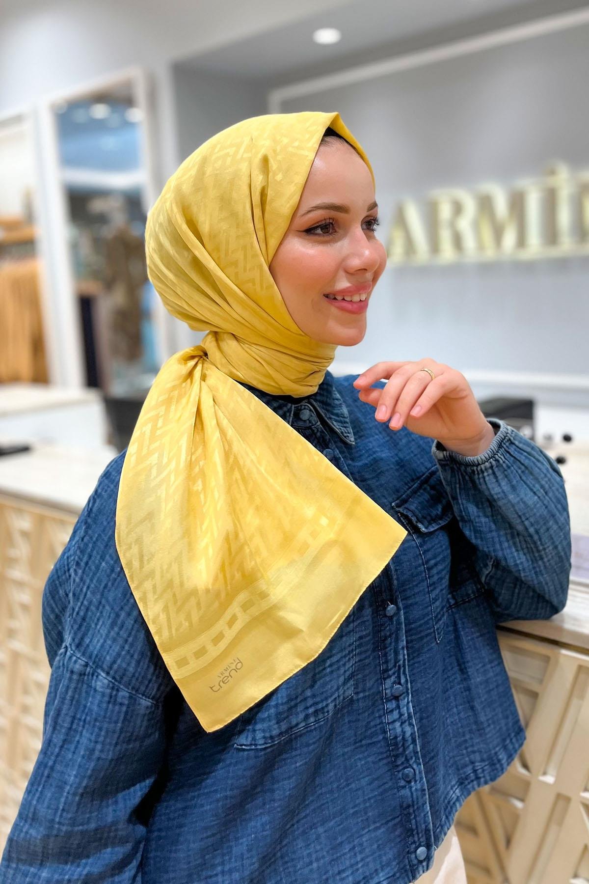 Armine Zikzak Desen, Pamuk Jakarlı, Diamond Şal - DIA7-4826 - Sarı