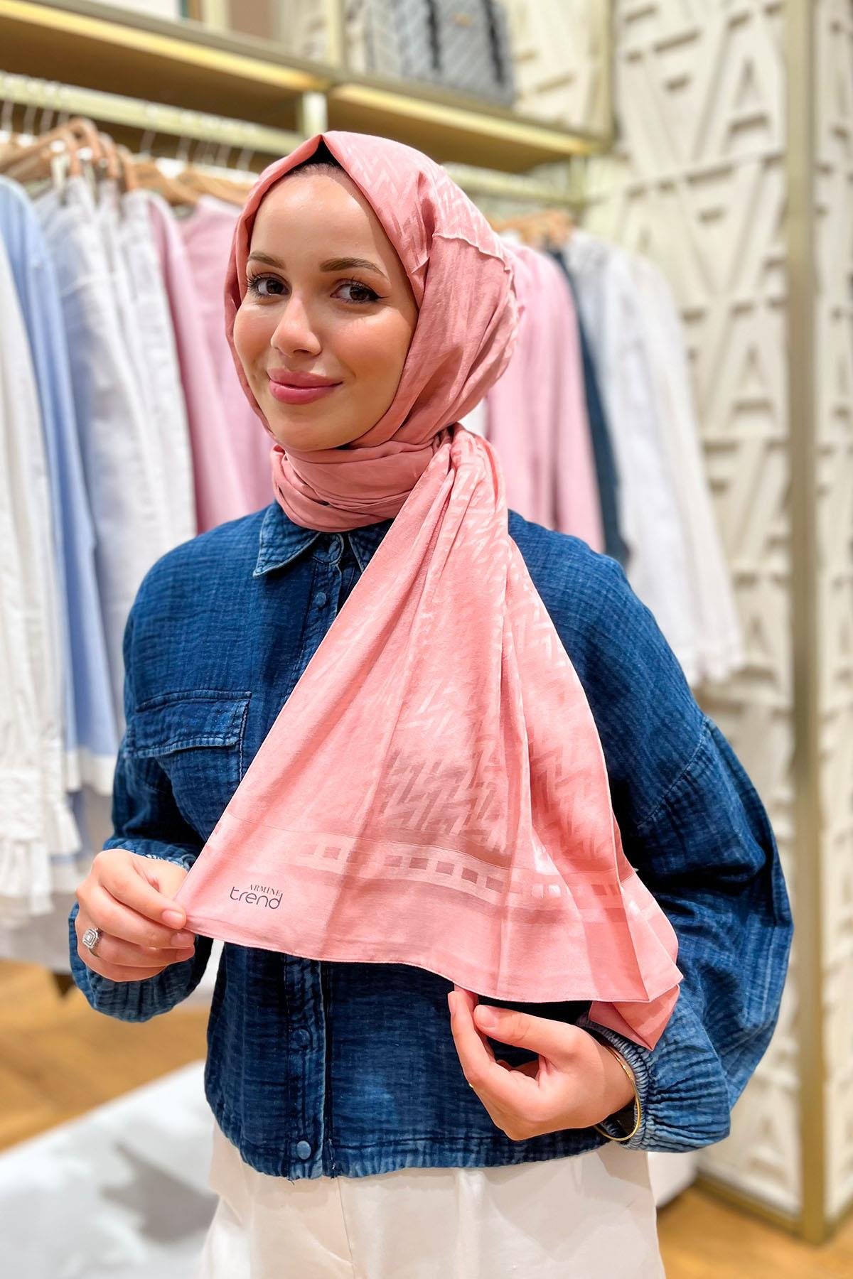 Armine Zikzak Desen, Pamuk Jakarlı, Diamond Şal - DIA7-4823 - Pembe