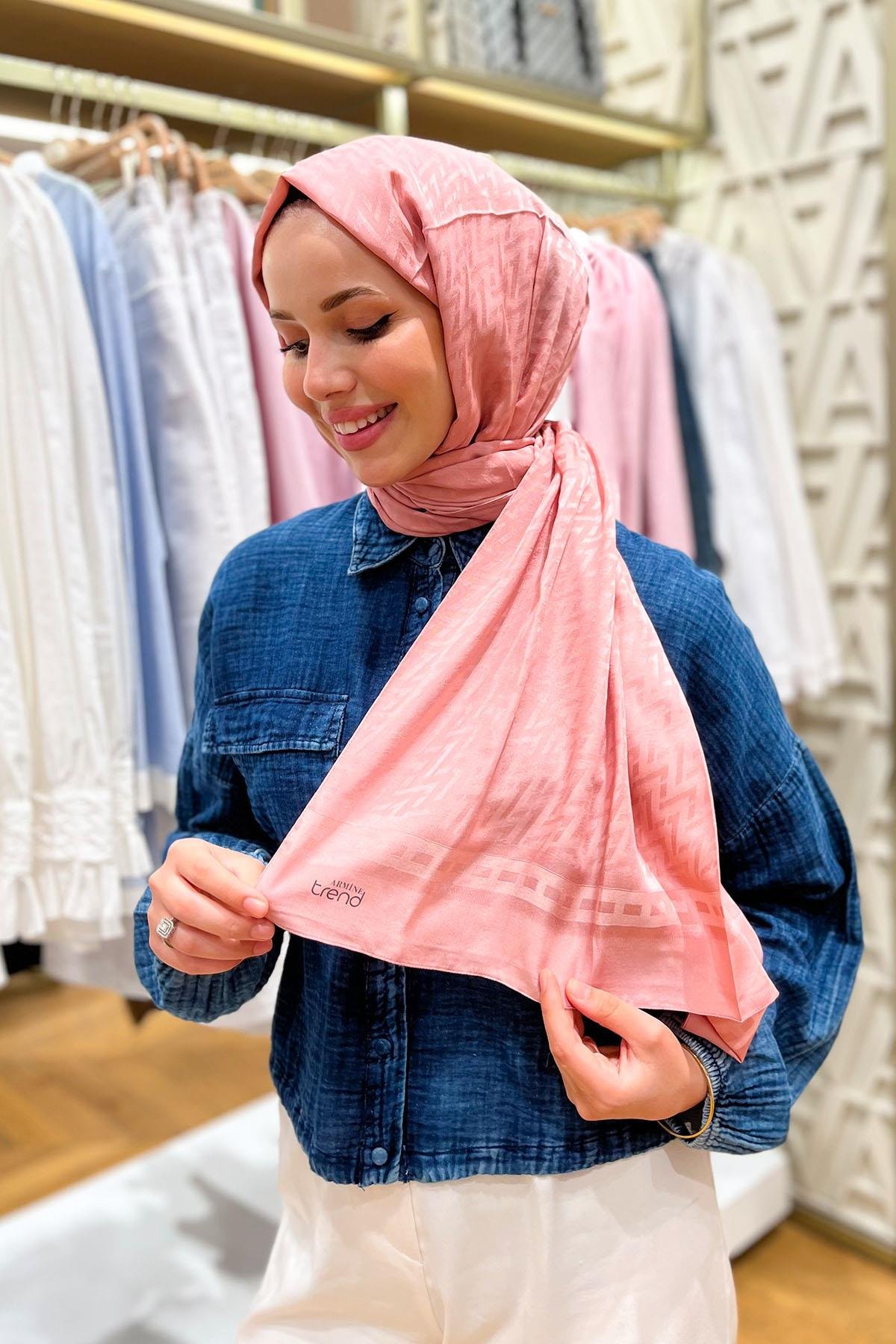 Armine Zikzak Desen, Pamuk Jakarlı, Diamond Şal - DIA7-4823 - Pembe