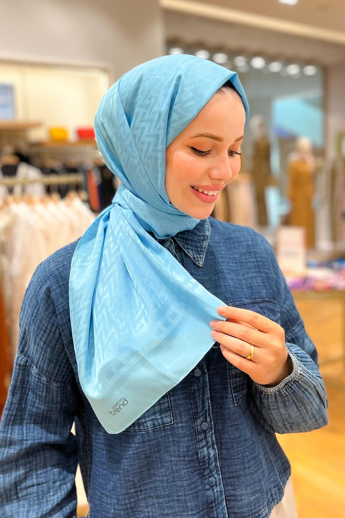 Armine Zikzak Desen, Pamuk Jakarlı, Diamond Şal - DIA7-4830 - Bebe Mavisi